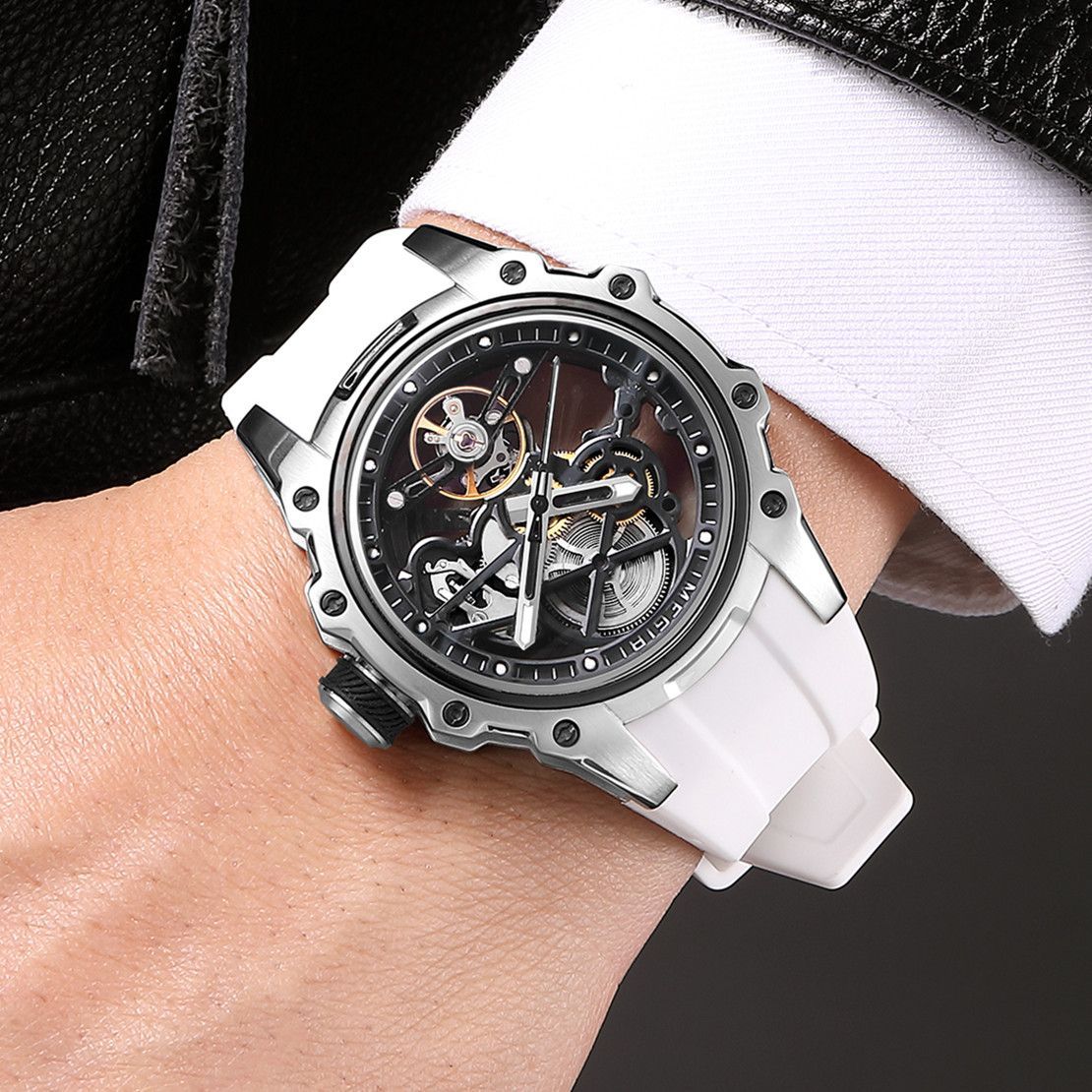 MEGIR Fashion Men's Full Automatic Watches Hollow Out Luminous Sports Mechanical Watch Waterproof Wristwatches Reloj Hombre 2243-2