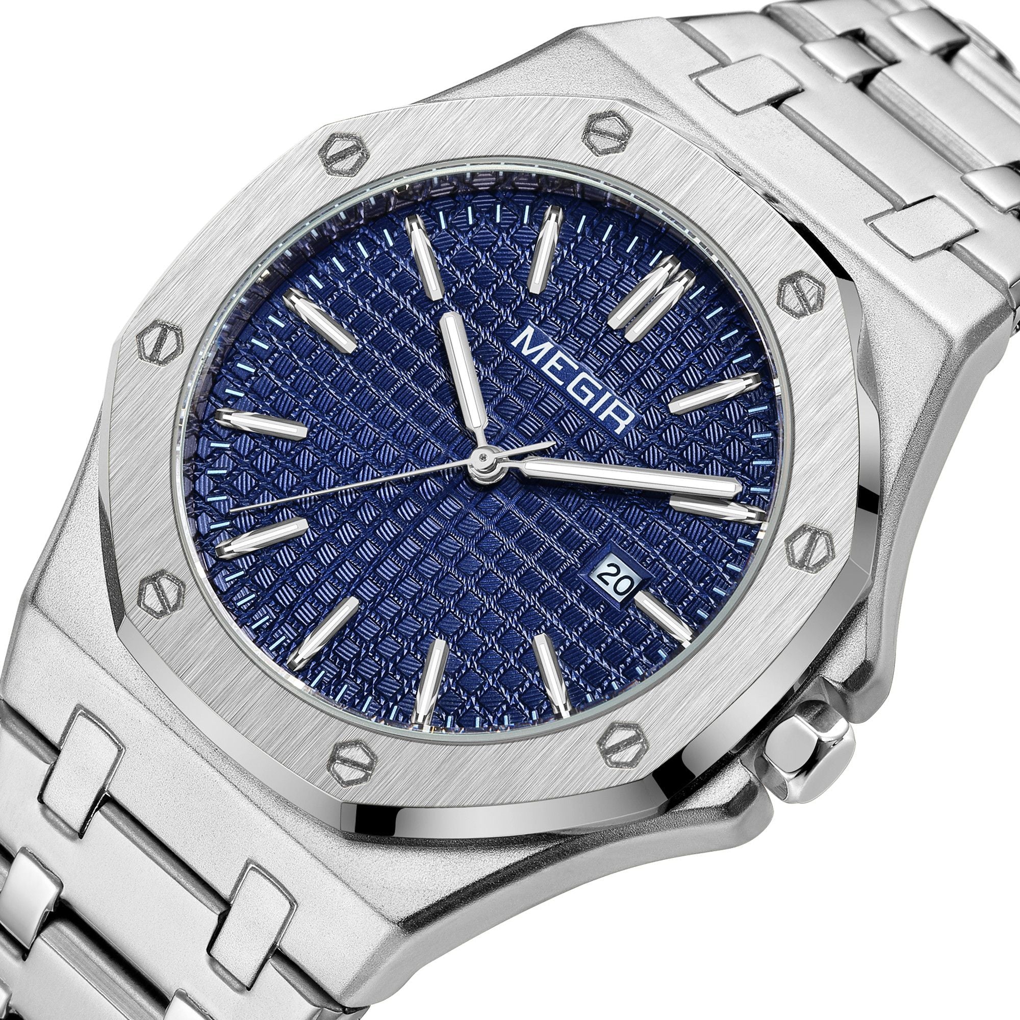 MEGIR Stainless Steel Bracelet Watch for Men Luxury Business Calendar Watches Waterproof Quartz Wristwatch Men Gift Clock 1085-7