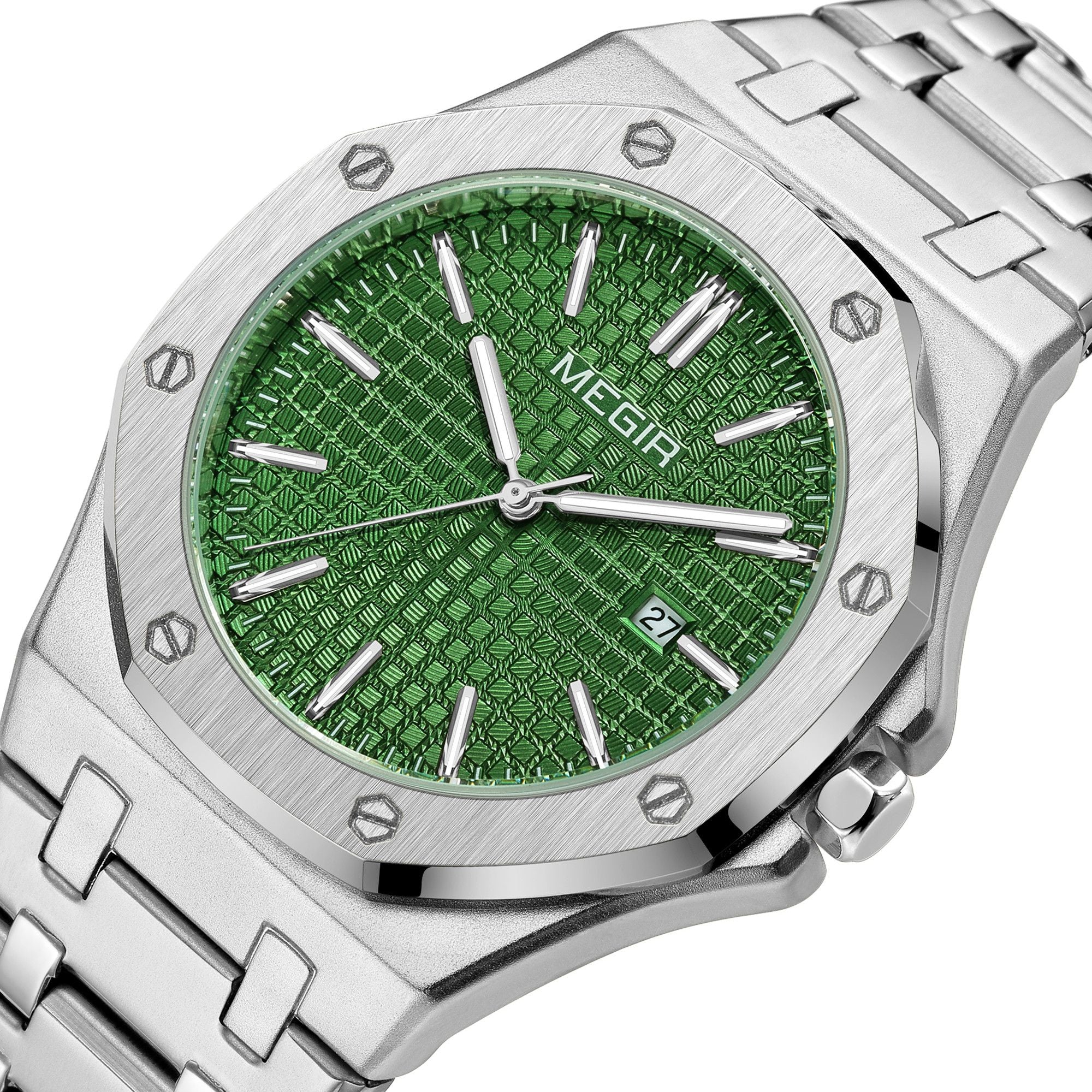 MEGIR Stainless Steel Bracelet Watch for Men Luxury Business Calendar Watches Waterproof Quartz Wristwatch Men Gift Clock 1085-8