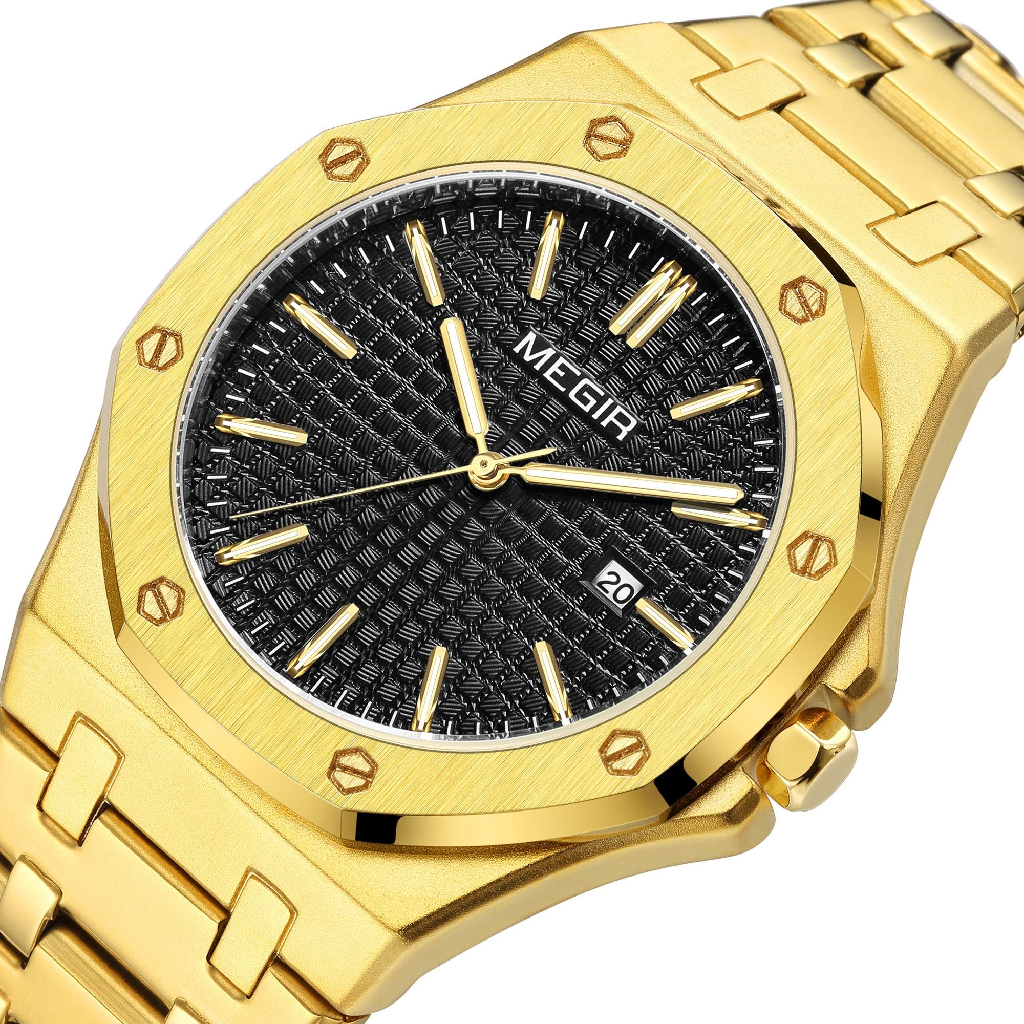 MEGIR Stainless Steel Bracelet Watch for Men Luxury Business Calendar Watches Waterproof Quartz Wristwatch Men Gift Clock 1085-10