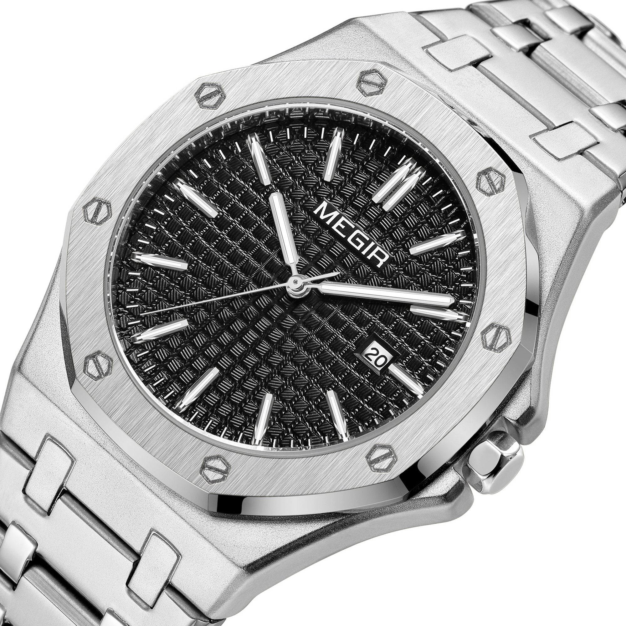 MEGIR Stainless Steel Bracelet Watch for Men Luxury Business Calendar Watches Waterproof Quartz Wristwatch Men Gift Clock 1085-9