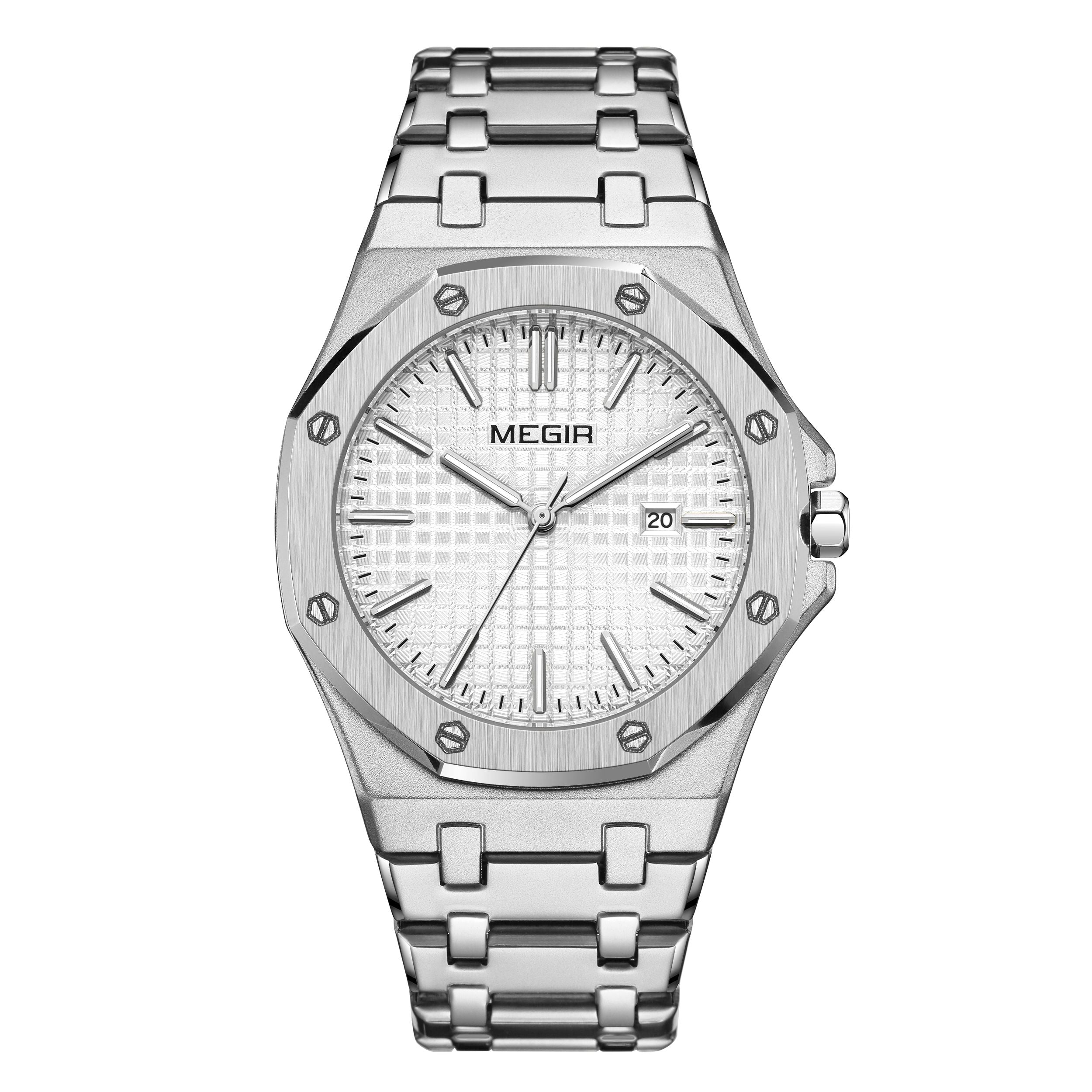 MEGIR Stainless Steel Bracelet Watch for Men Luxury Business Calendar Watches Waterproof Quartz Wristwatch Men Gift Clock 1085-3