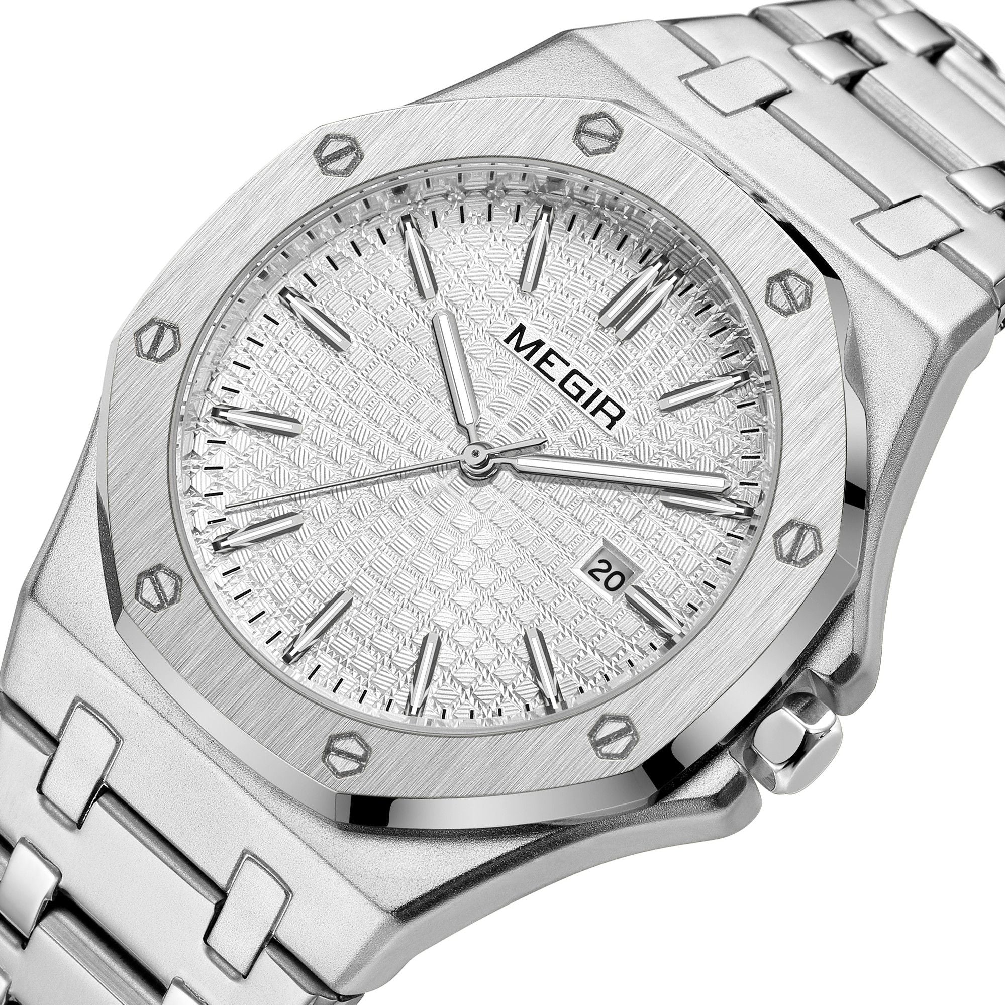 MEGIR Stainless Steel Bracelet Watch for Men Luxury Business Calendar Watches Waterproof Quartz Wristwatch Men Gift Clock 1085-2