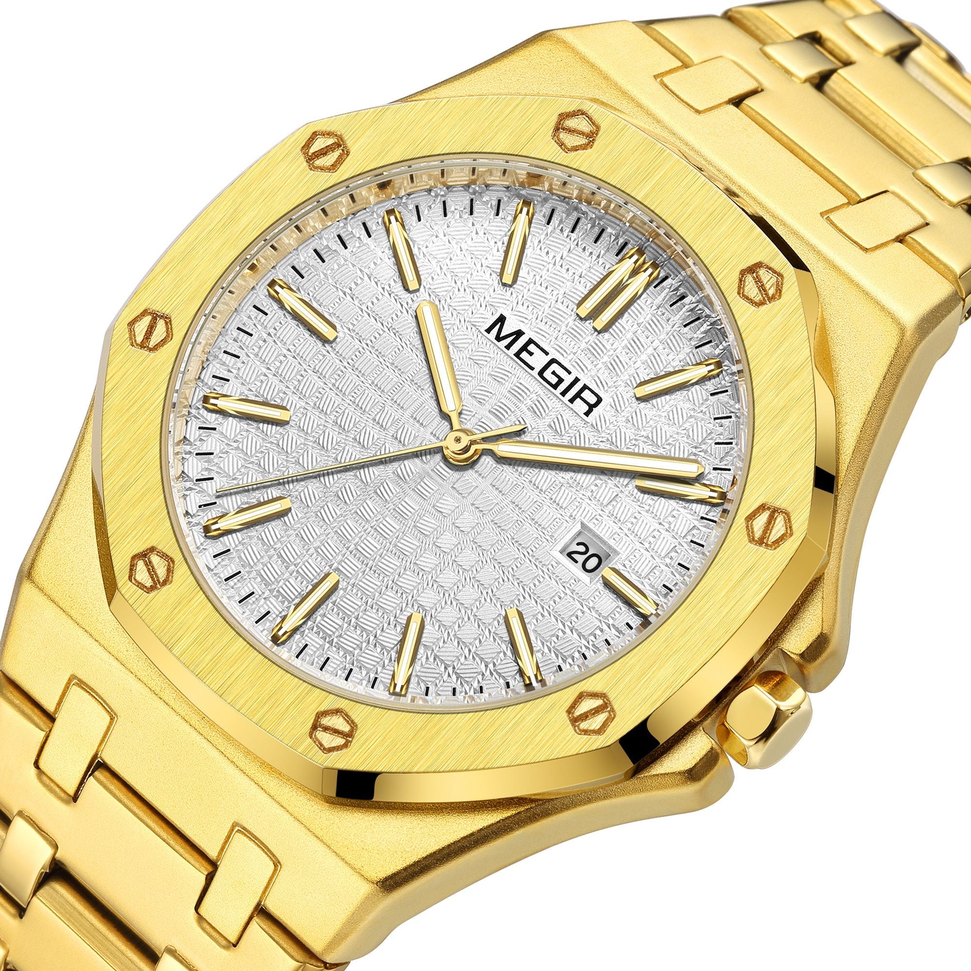 MEGIR Stainless Steel Bracelet Watch for Men Luxury Business Calendar Watches Waterproof Quartz Wristwatch Men Gift Clock 1085-11