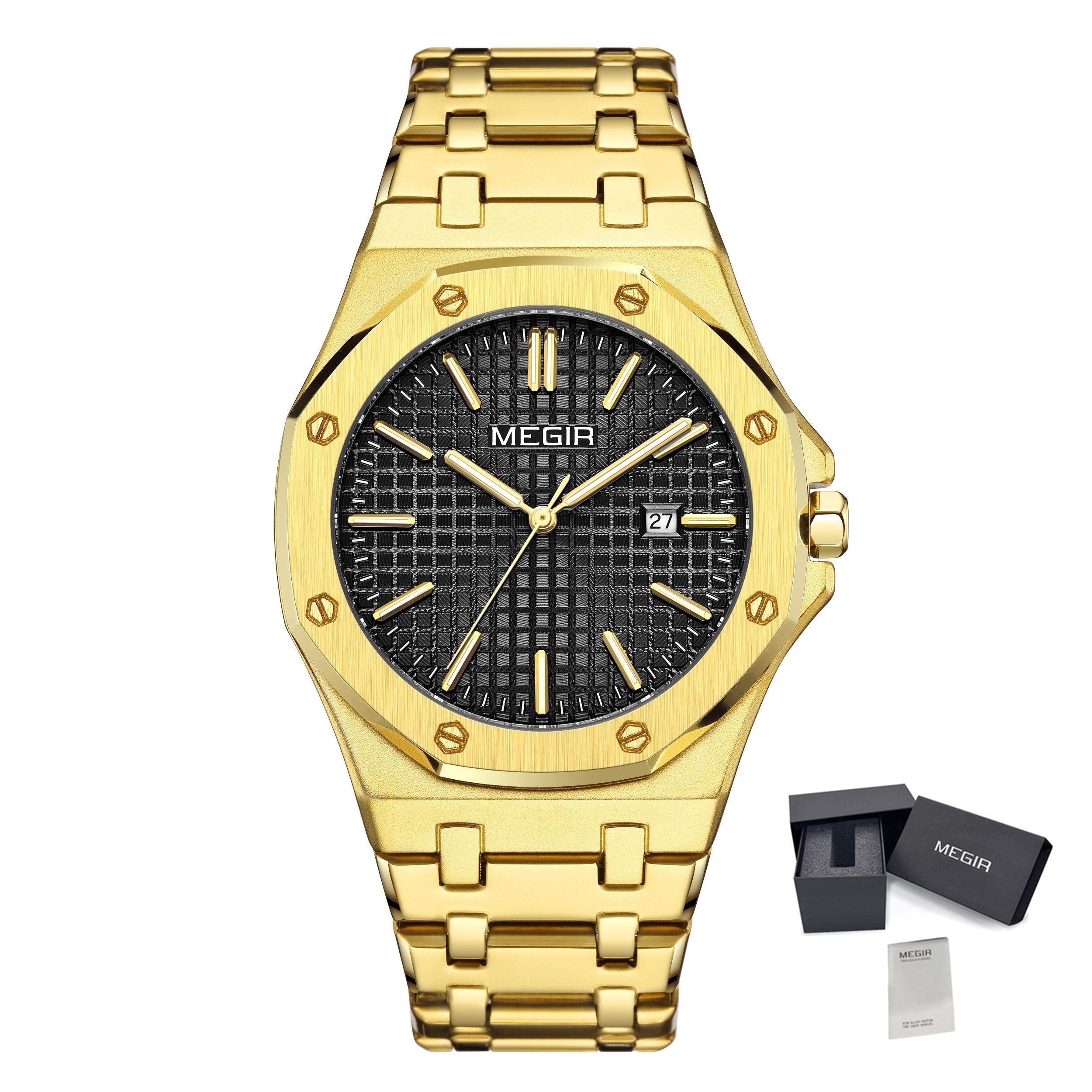 MEGIR Stainless Steel Bracelet Watch for Men Luxury Business Calendar Watches Waterproof Quartz Wristwatch Men Gift Clock 1085-13