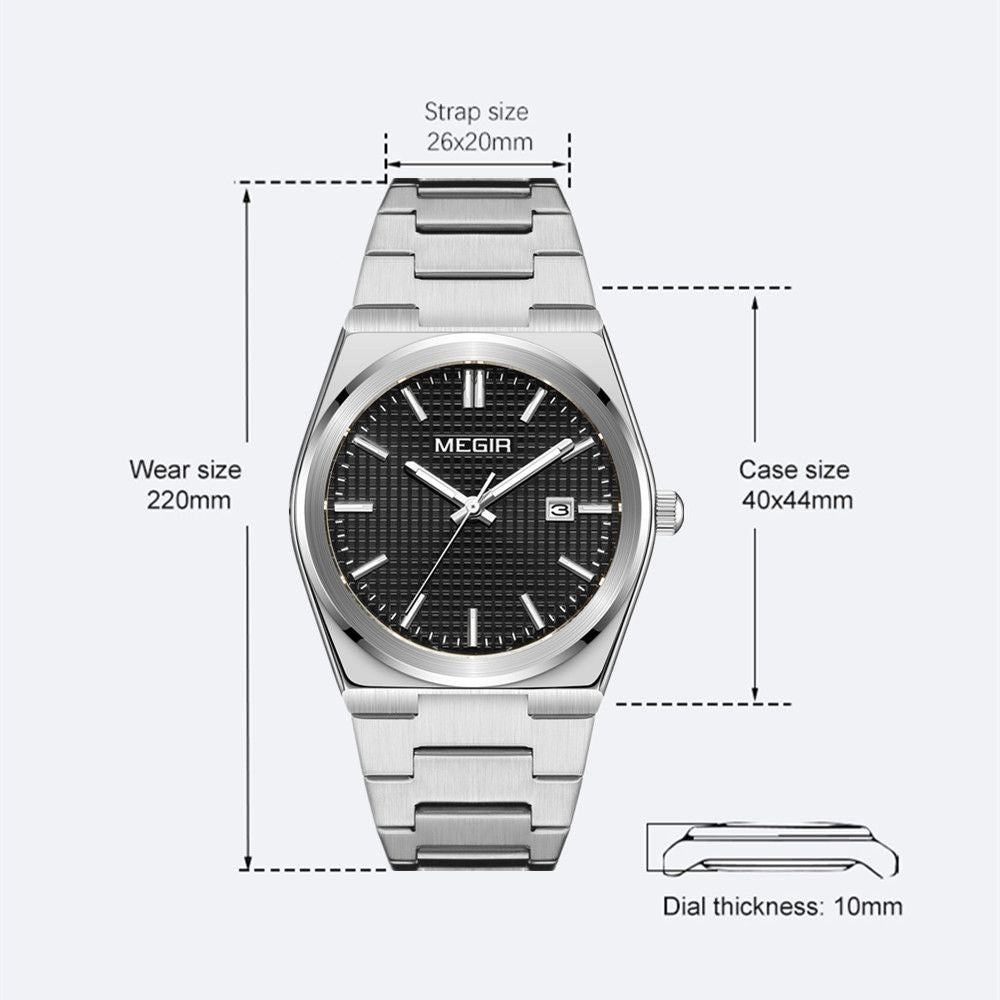 MEGIR Luxury Business Watches for Men Stainless Steel Strap Waterproof Calendar Male Quartz Wristwatch Clock Reloj Hombre 1086-4