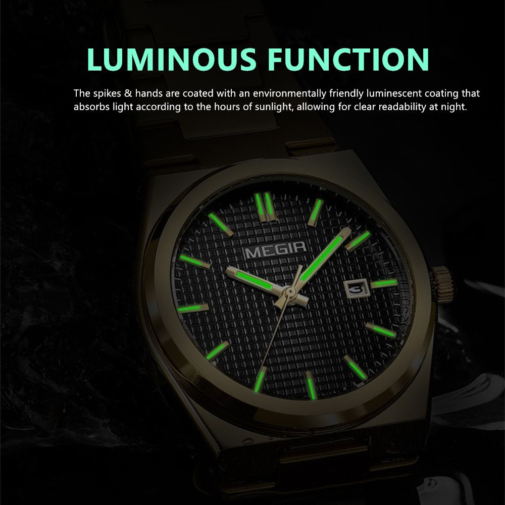 MEGIR Luxury Business Watches for Men Stainless Steel Strap Waterproof Calendar Male Quartz Wristwatch Clock Reloj Hombre 1086-2