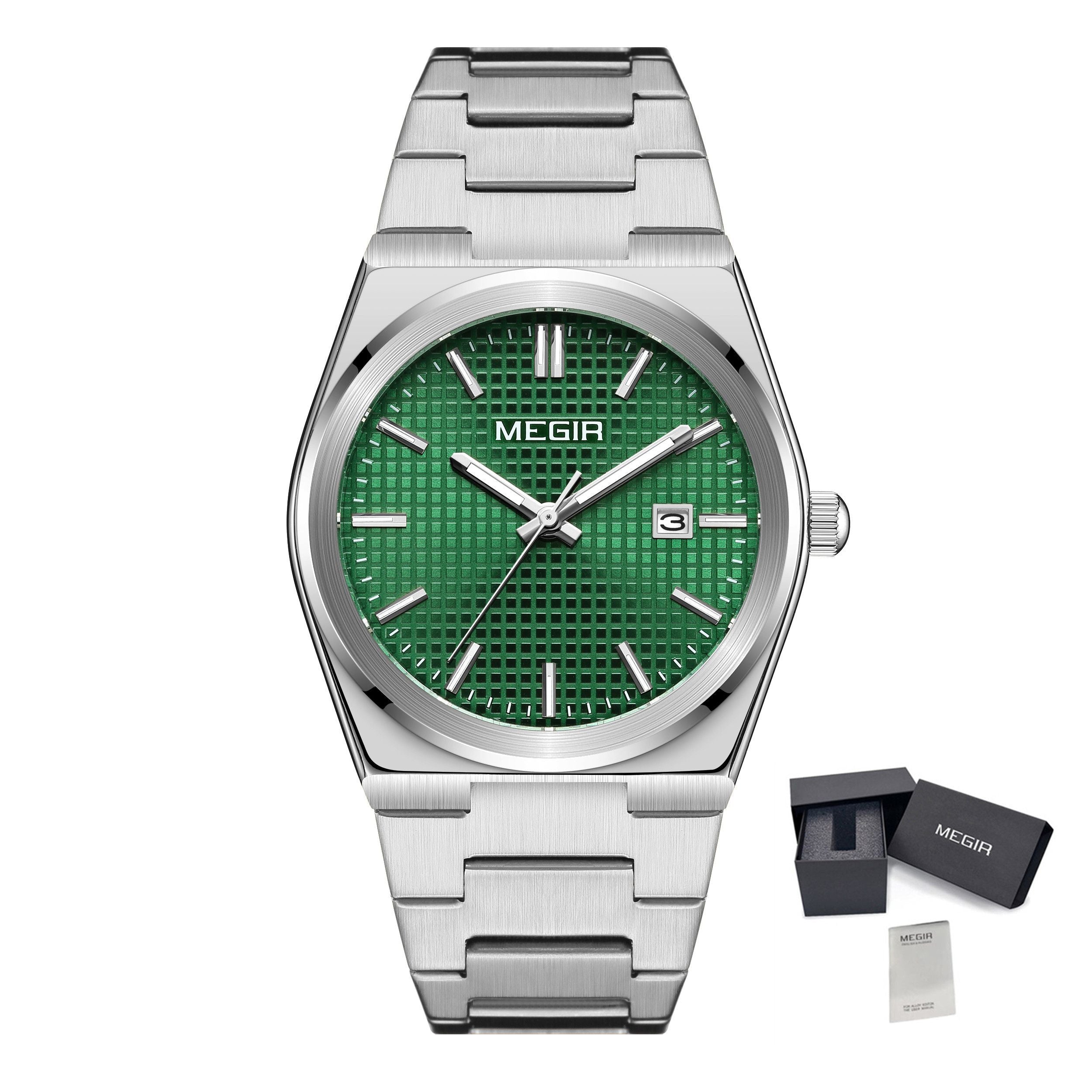 MEGIR Luxury Business Watches for Men Stainless Steel Strap Waterproof Calendar Male Quartz Wristwatch Clock Reloj Hombre 1086-16