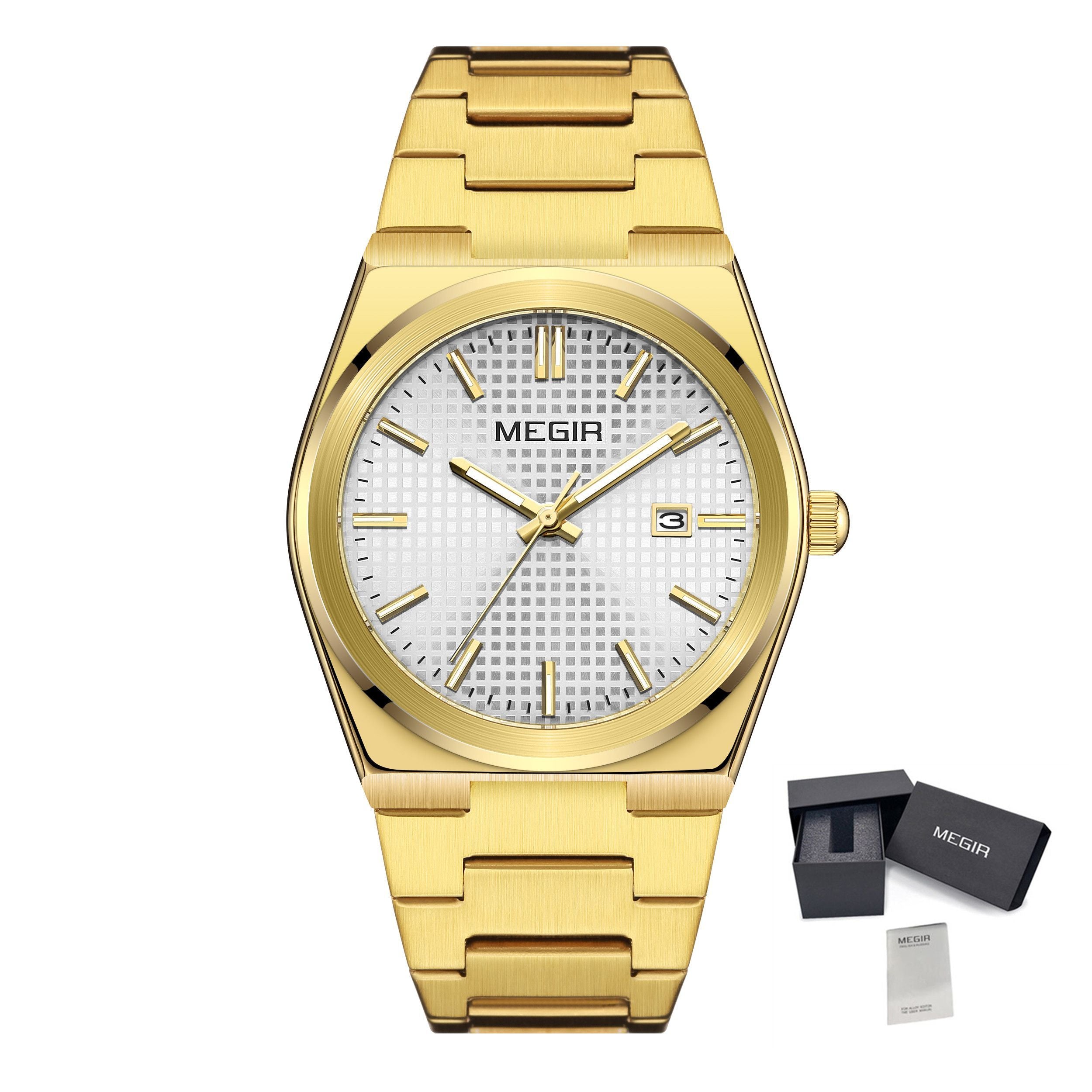 MEGIR Luxury Business Watches for Men Stainless Steel Strap Waterproof Calendar Male Quartz Wristwatch Clock Reloj Hombre 1086-13