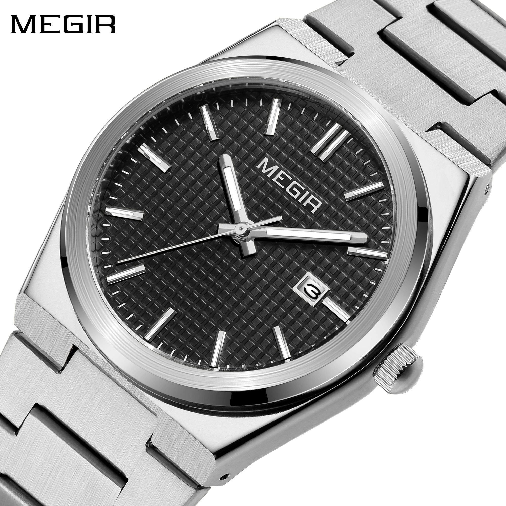 MEGIR Luxury Business Watches for Men Stainless Steel Strap Waterproof Calendar Male Quartz Wristwatch Clock Reloj Hombre 1086-0