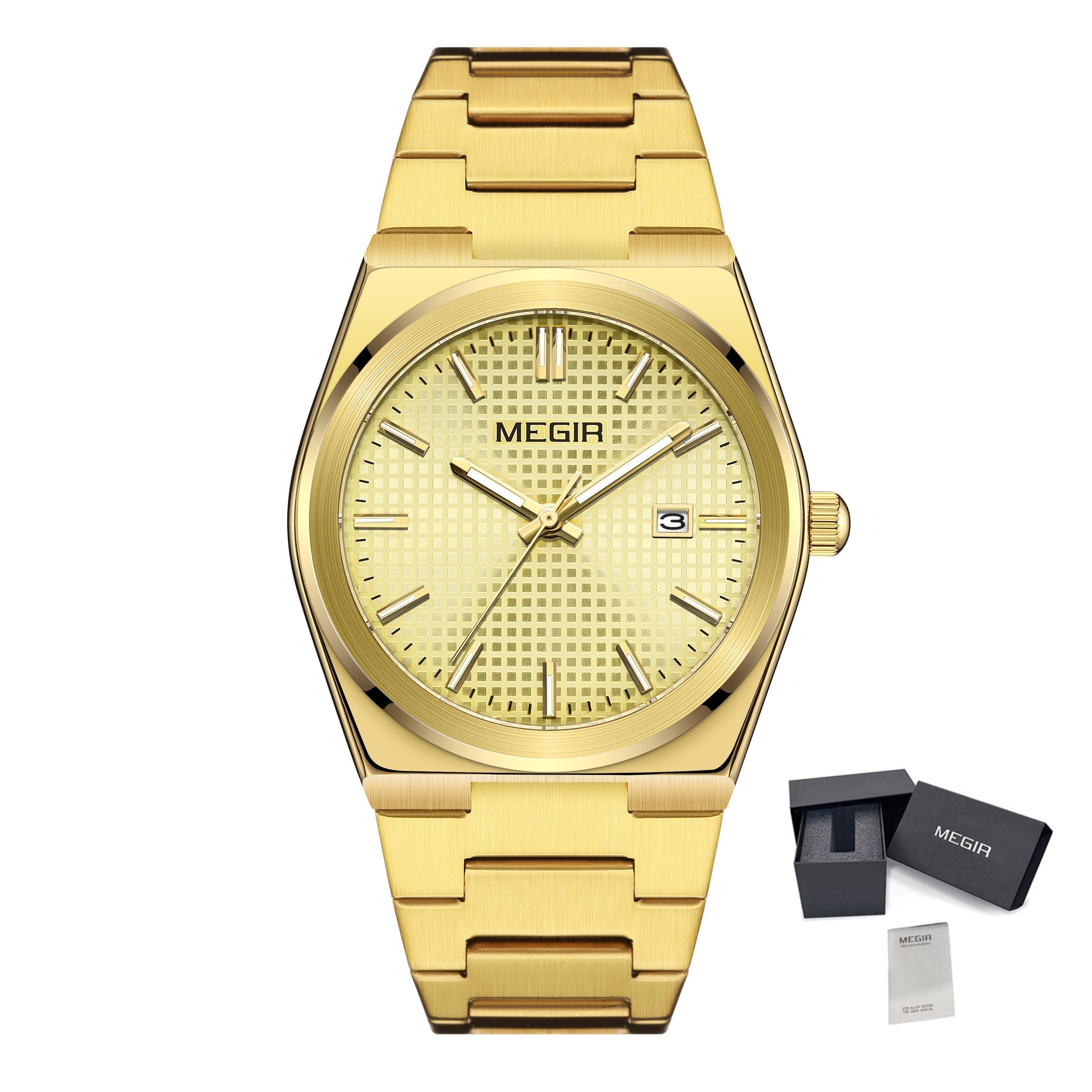 MEGIR Luxury Business Watches for Men Stainless Steel Strap Waterproof Calendar Male Quartz Wristwatch Clock Reloj Hombre 1086-14