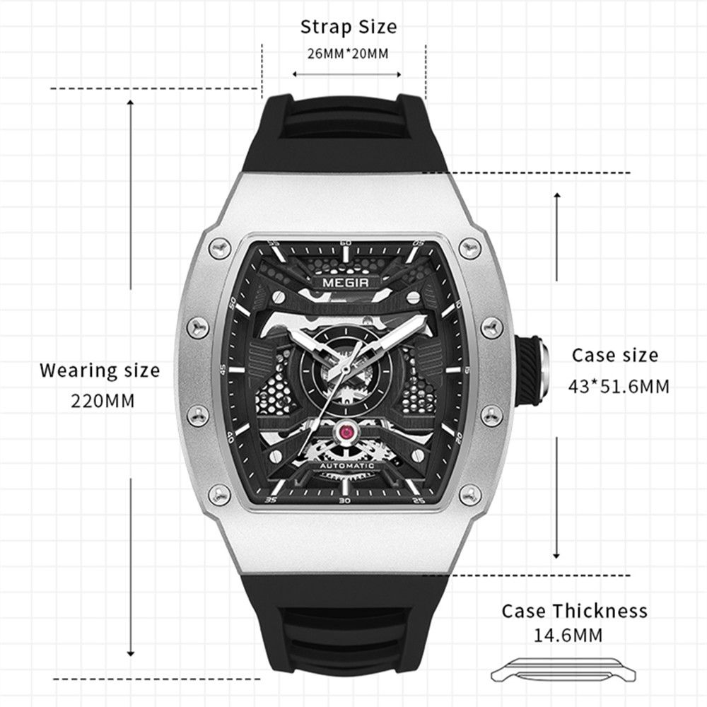 MEGIR Brand Automatic Movement Watch for Men Fashion Waterproof Stainless Steel Case Mechanical Wristwatch Montre Homme 8604-6
