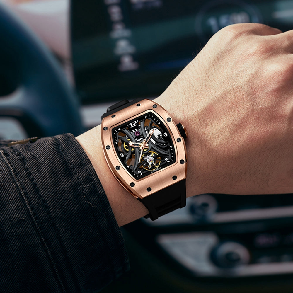 New Skeleton Big Dial Mechanical Watch for Men Fashion Luminous Automatic Movement Wristwatch Stainless Steel Case Clock 9190-11-1