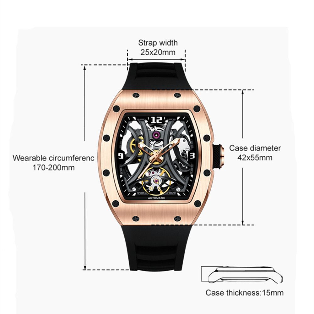 New Skeleton Big Dial Mechanical Watch for Men Fashion Luminous Automatic Movement Wristwatch Stainless Steel Case Clock 9190-11-6