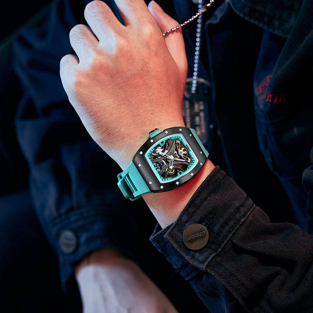 New Skeleton Big Dial Mechanical Watch for Men Fashion Luminous Automatic Movement Wristwatch Stainless Steel Case Clock 9190-11-2