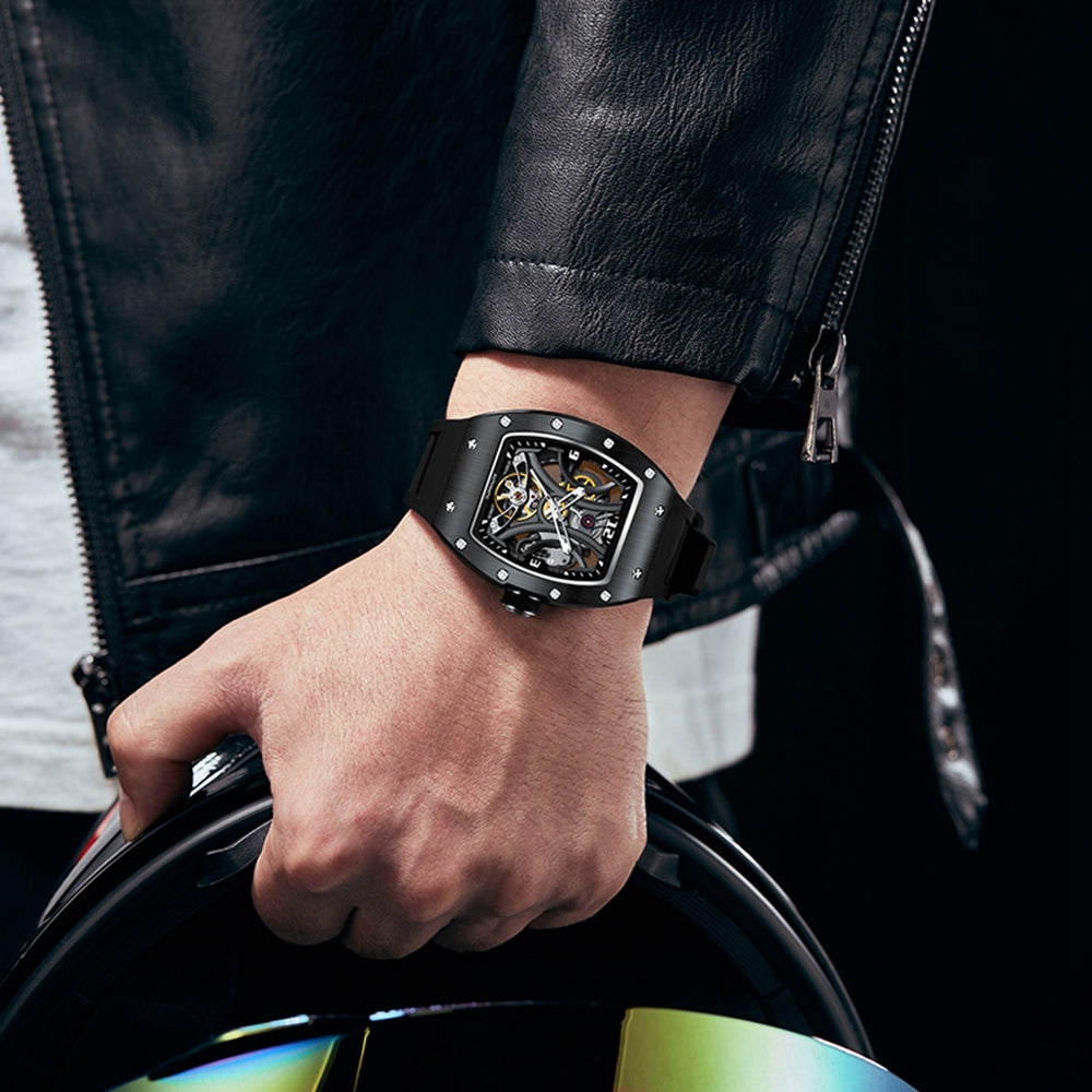 New Skeleton Big Dial Mechanical Watch for Men Fashion Luminous Automatic Movement Wristwatch Stainless Steel Case Clock 9190-11-5