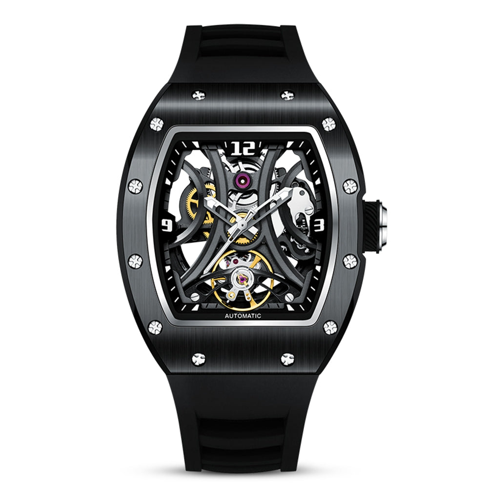 New Skeleton Big Dial Mechanical Watch for Men Fashion Luminous Automatic Movement Wristwatch Stainless Steel Case Clock 9190-11-15