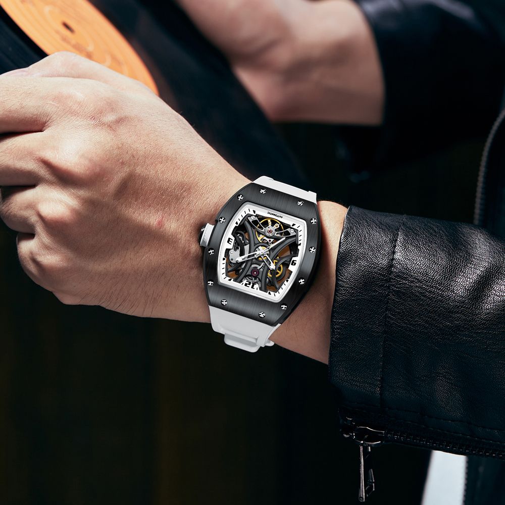 New Skeleton Big Dial Mechanical Watch for Men Fashion Luminous Automatic Movement Wristwatch Stainless Steel Case Clock 9190-11-4