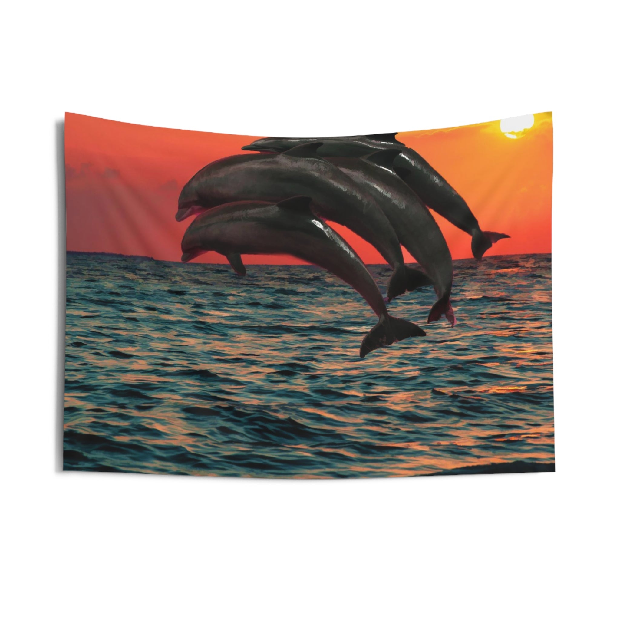 Four Dolphin dancing on water Tapestry-2