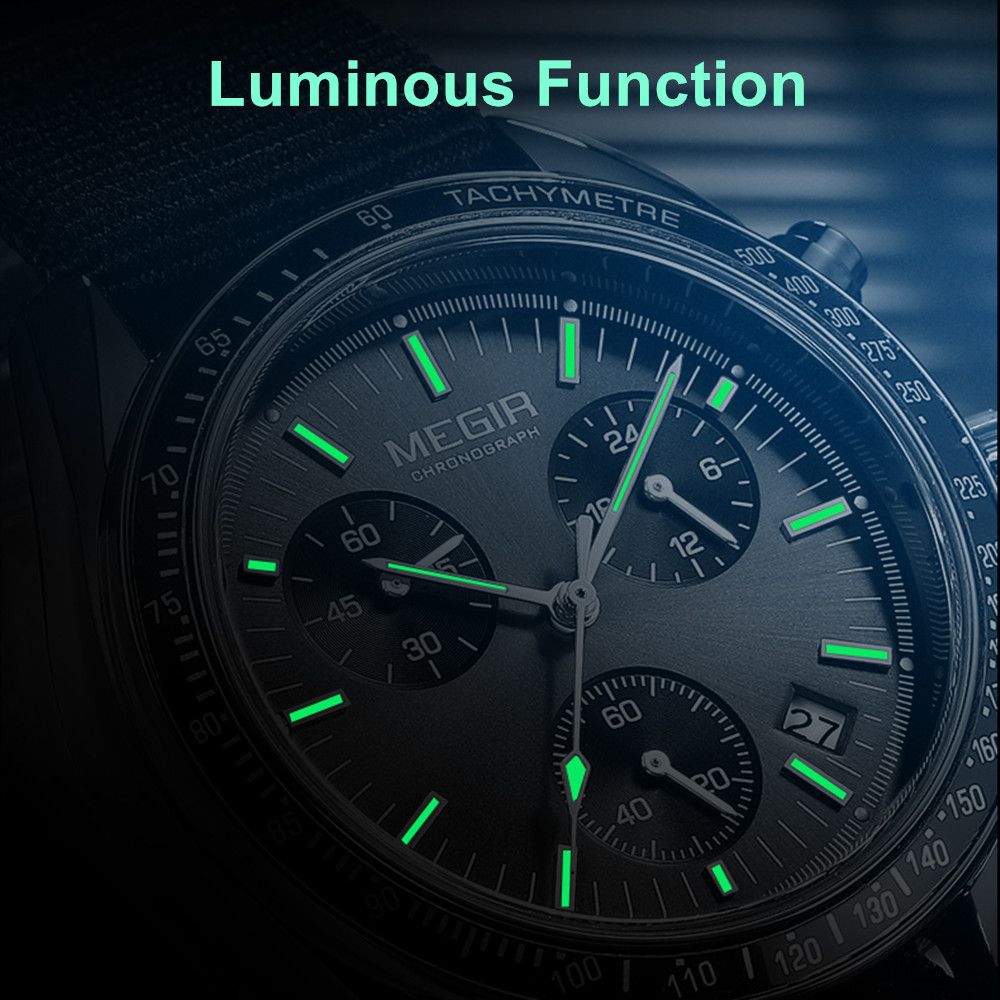 MEGIR Fashion Brand Men Wristwatches Military Sport Watches Canvas Strap Waterproof Chronograph Clock Gift for Men Montre Homme 2247-4
