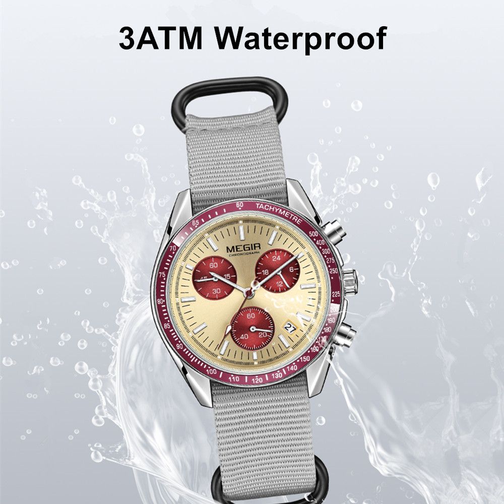 MEGIR Fashion Brand Men Wristwatches Military Sport Watches Canvas Strap Waterproof Chronograph Clock Gift for Men Montre Homme 2247-6