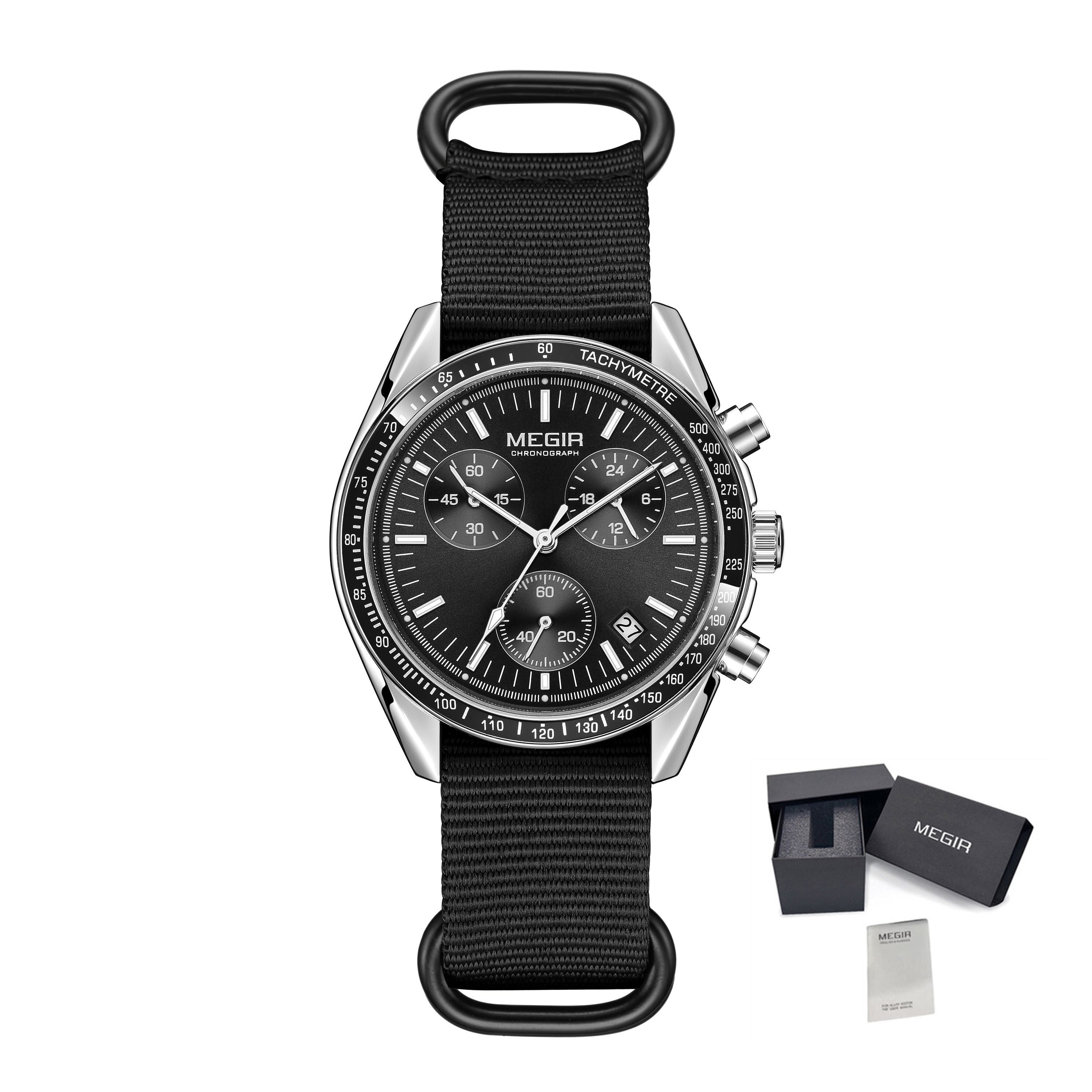 MEGIR Fashion Brand Men Wristwatches Military Sport Watches Canvas Strap Waterproof Chronograph Clock Gift for Men Montre Homme 2247-22