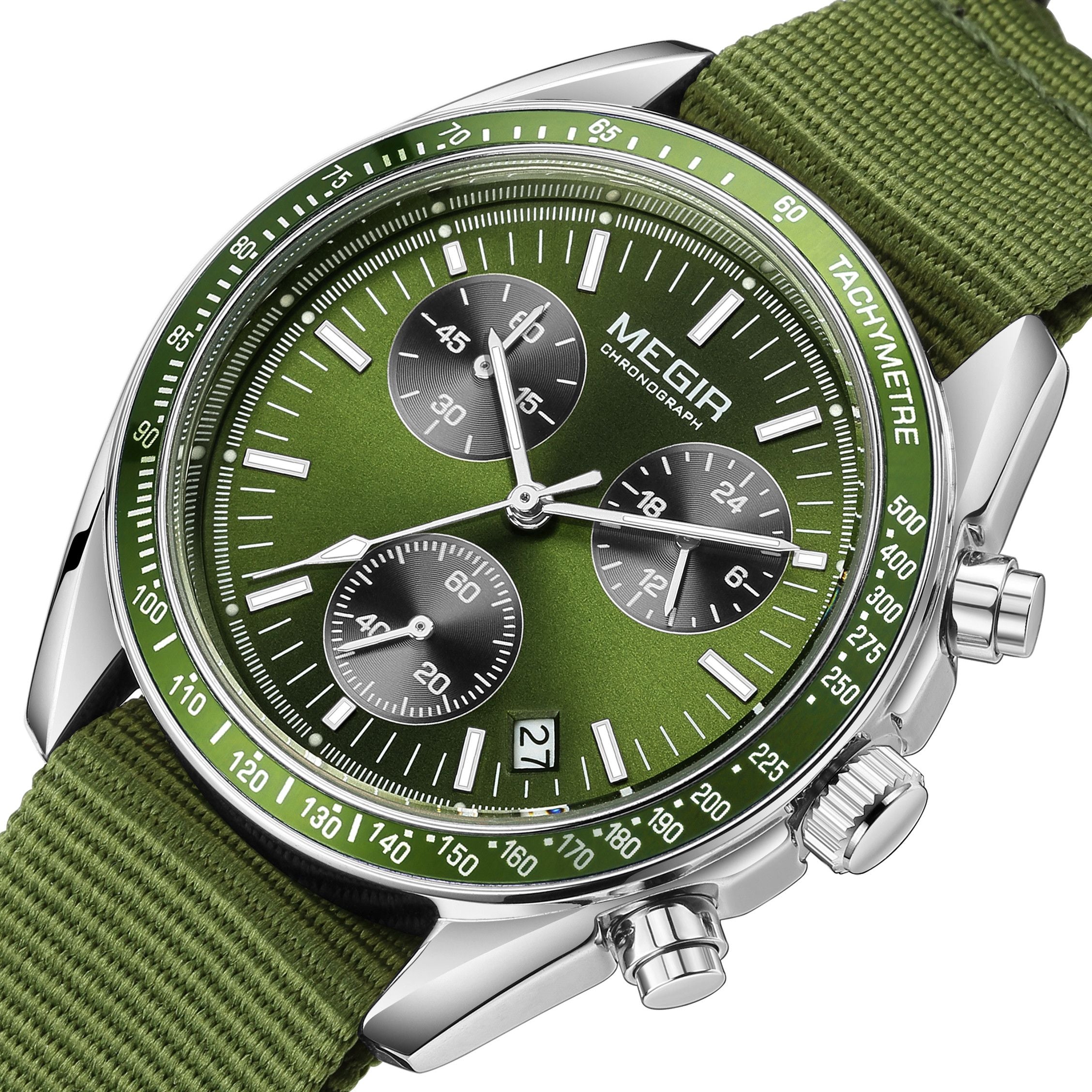 MEGIR Fashion Brand Men Wristwatches Military Sport Watches Canvas Strap Waterproof Chronograph Clock Gift for Men Montre Homme 2247-13