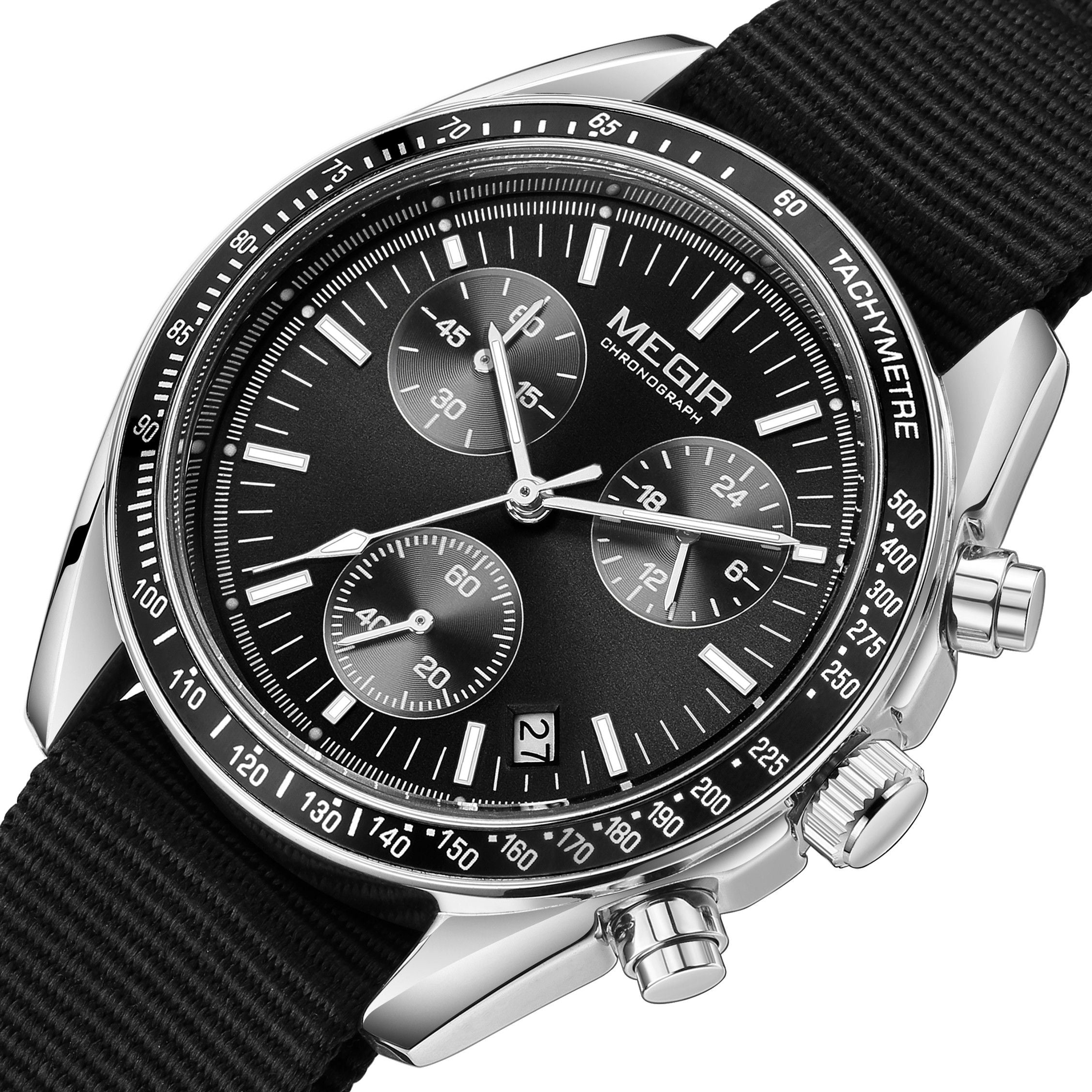 MEGIR Fashion Brand Men Wristwatches Military Sport Watches Canvas Strap Waterproof Chronograph Clock Gift for Men Montre Homme 2247-15