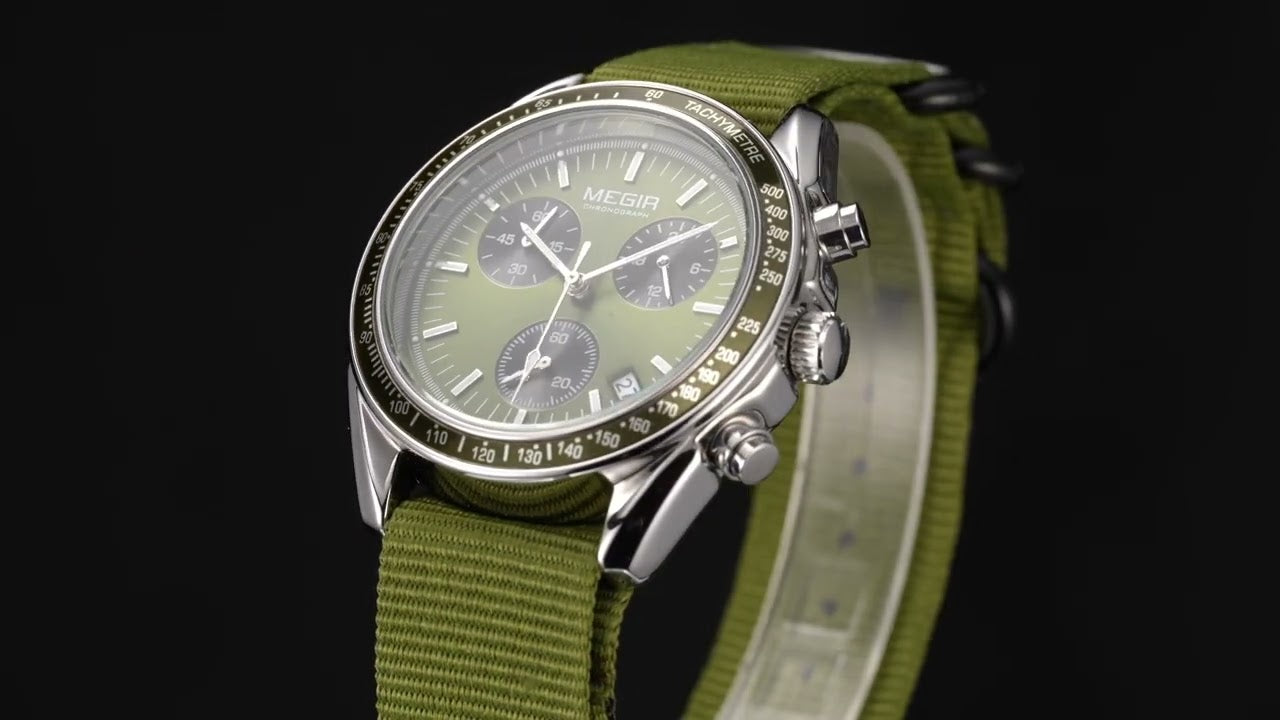 MEGIR Fashion Brand Men Wristwatches Military Sport Watches Canvas Strap Waterproof Chronograph Clock Gift for Men Montre Homme 2247-17