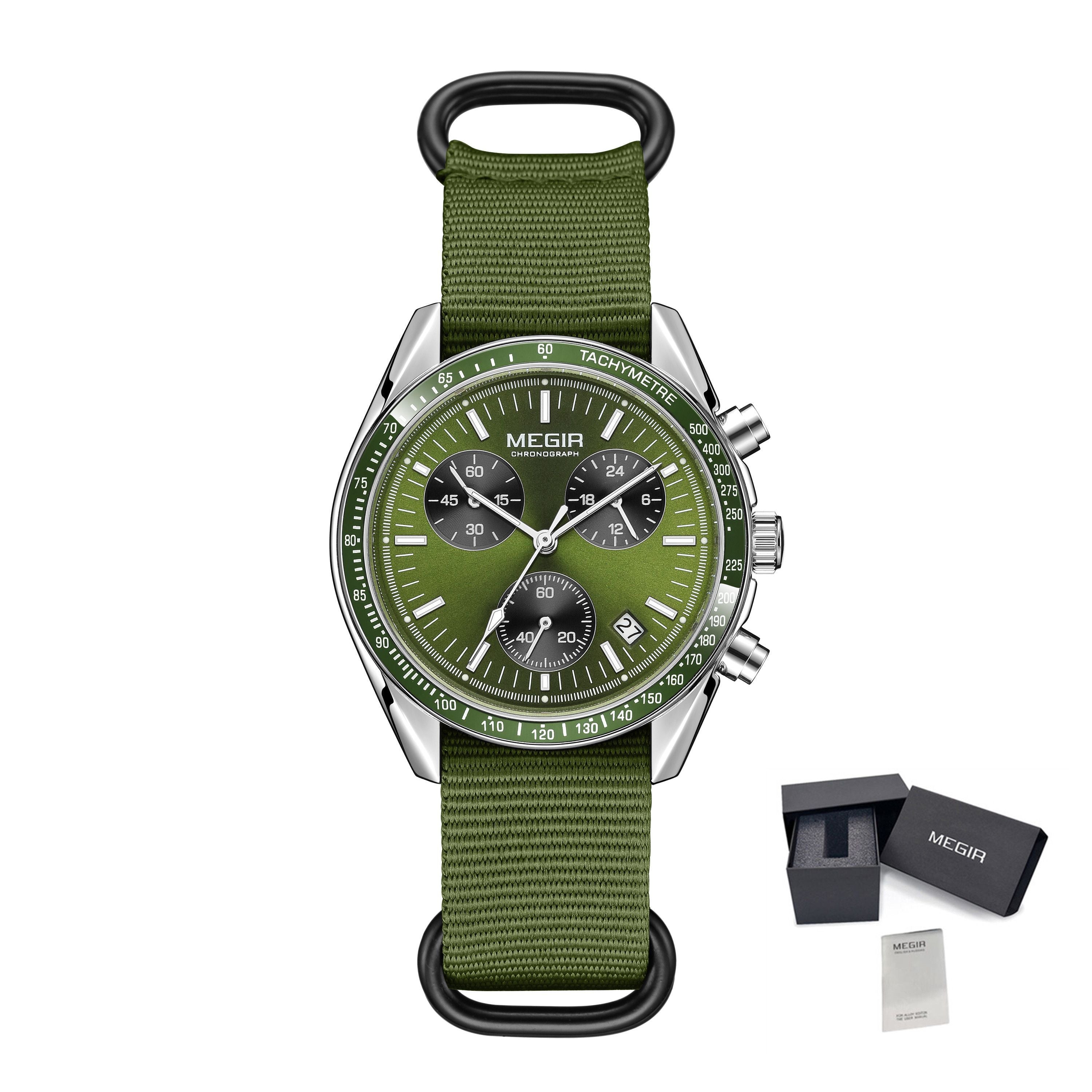 MEGIR Fashion Brand Men Wristwatches Military Sport Watches Canvas Strap Waterproof Chronograph Clock Gift for Men Montre Homme 2247-21