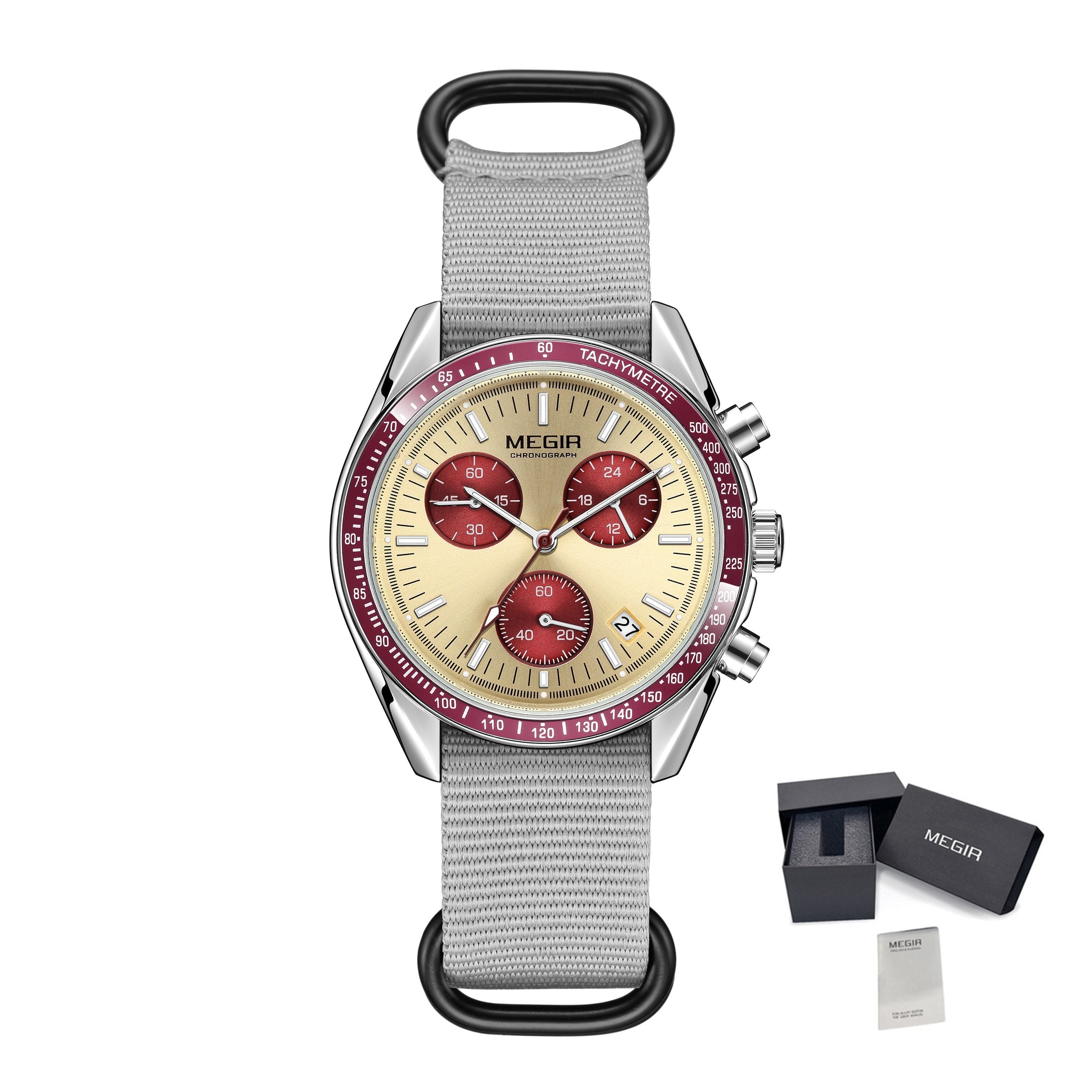 MEGIR Fashion Brand Men Wristwatches Military Sport Watches Canvas Strap Waterproof Chronograph Clock Gift for Men Montre Homme 2247-19