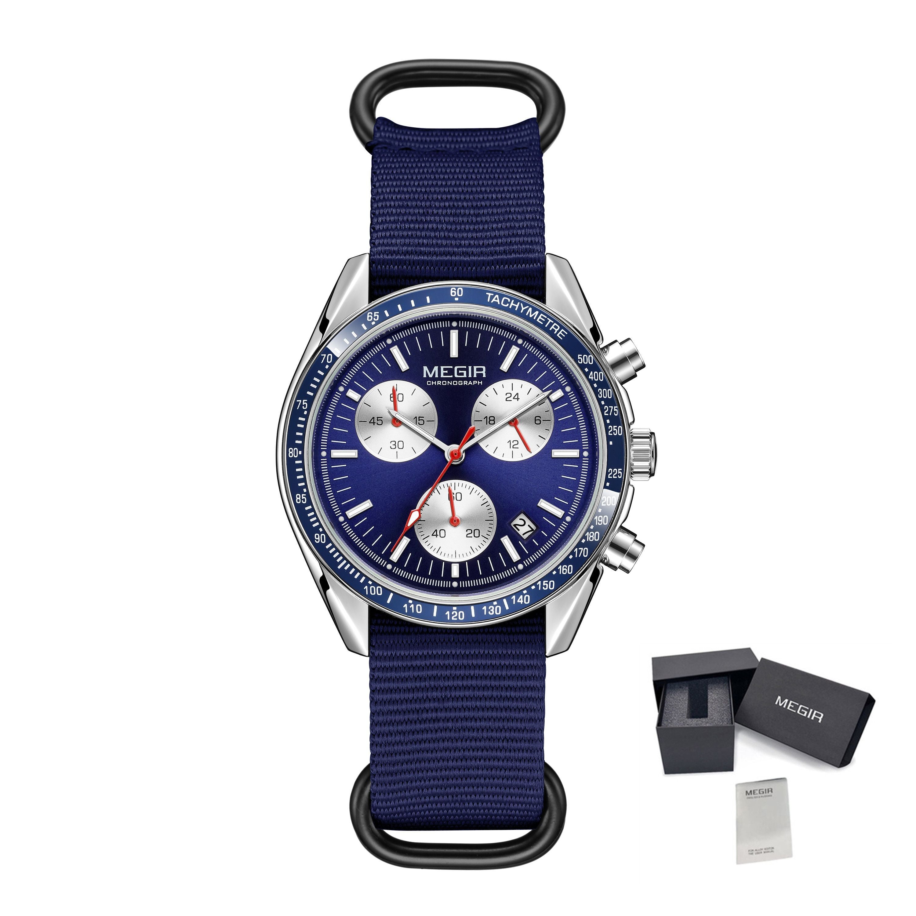 MEGIR Fashion Brand Men Wristwatches Military Sport Watches Canvas Strap Waterproof Chronograph Clock Gift for Men Montre Homme 2247-20