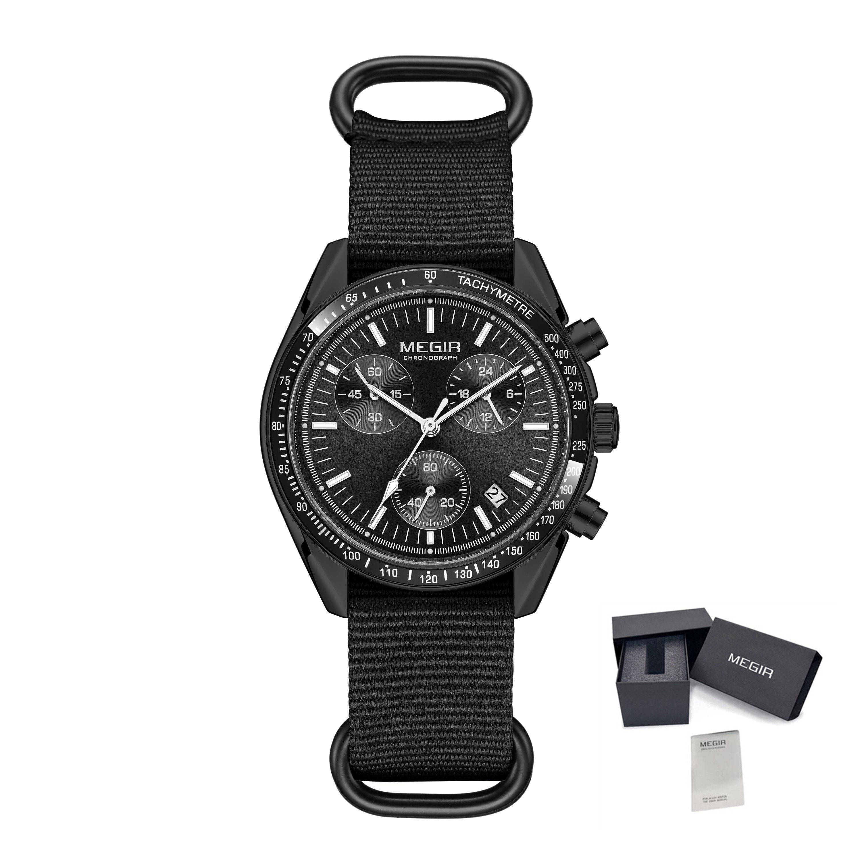 MEGIR Fashion Brand Men Wristwatches Military Sport Watches Canvas Strap Waterproof Chronograph Clock Gift for Men Montre Homme 2247-18