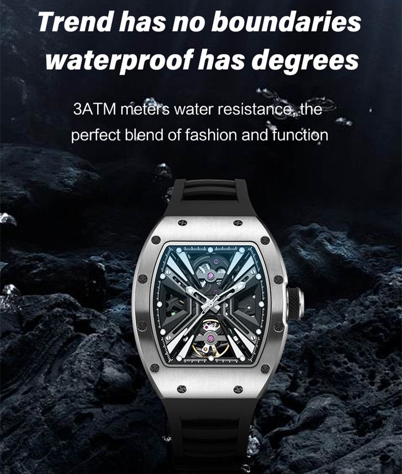 New Skeleton Dial Men's Watch Stainless Steel Case Automatic Mechanical Wristwatches 30M Waterproof Sports Watches Gift 9190-4-8