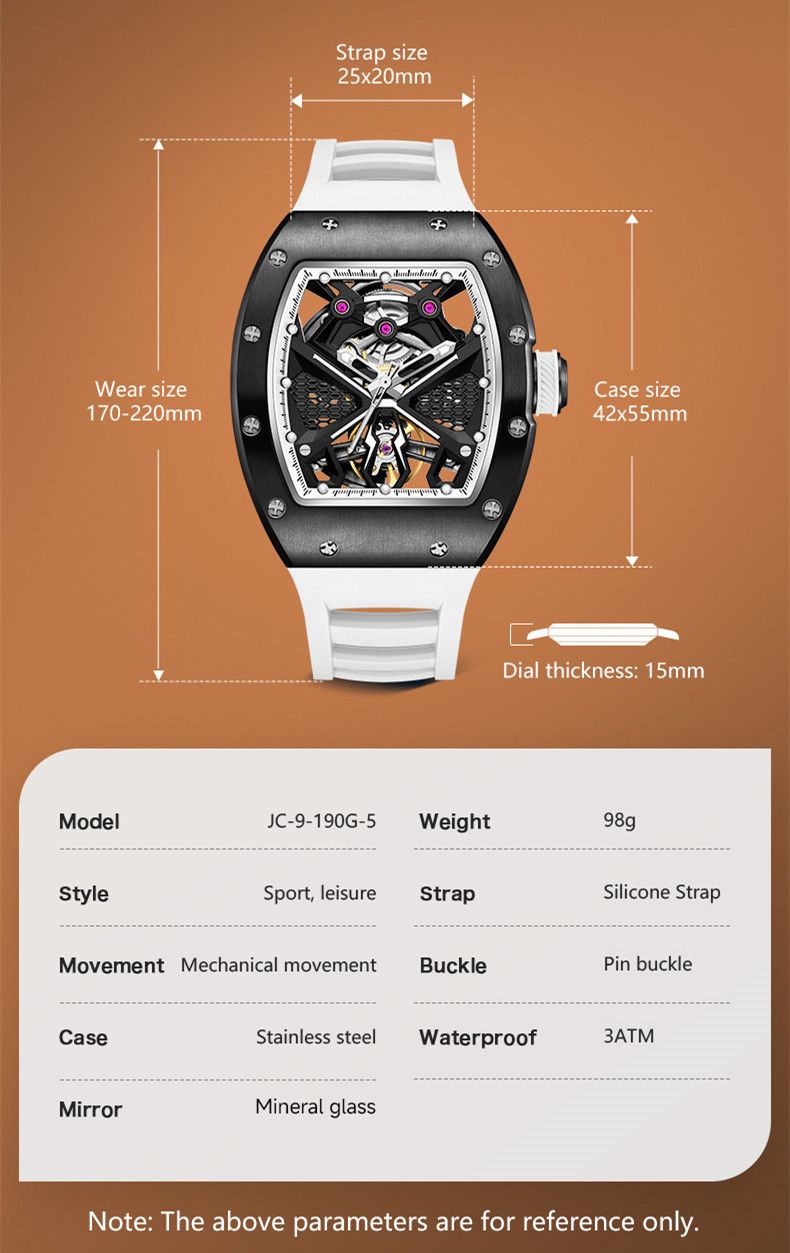 New Hollow Out Dial Men Mechanical Watch Fashion Stainless Steel Automatic Wristwatch Waterproof Watch Clock Montre Homme 9190-5-6