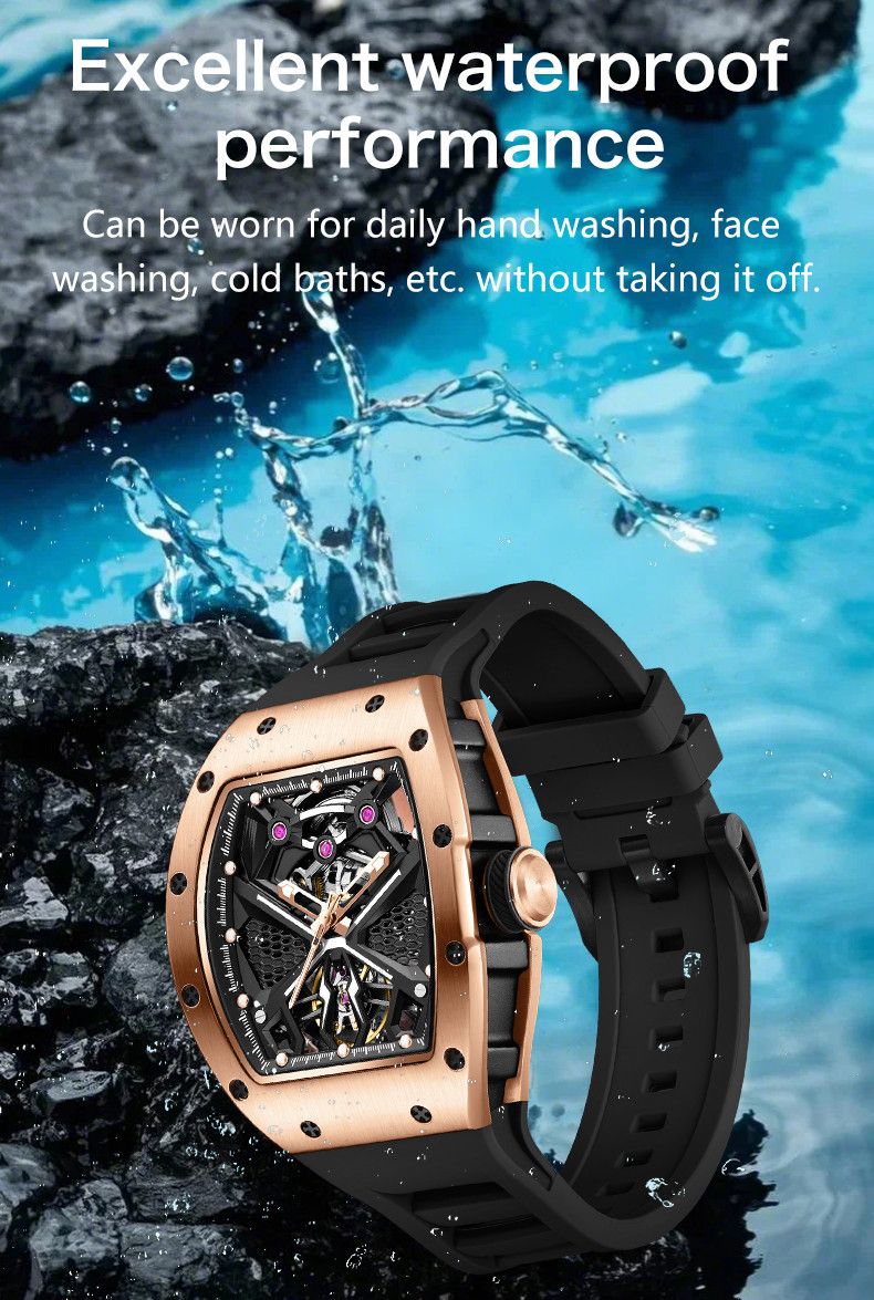 New Hollow Out Dial Men Mechanical Watch Fashion Stainless Steel Automatic Wristwatch Waterproof Watch Clock Montre Homme 9190-5-7