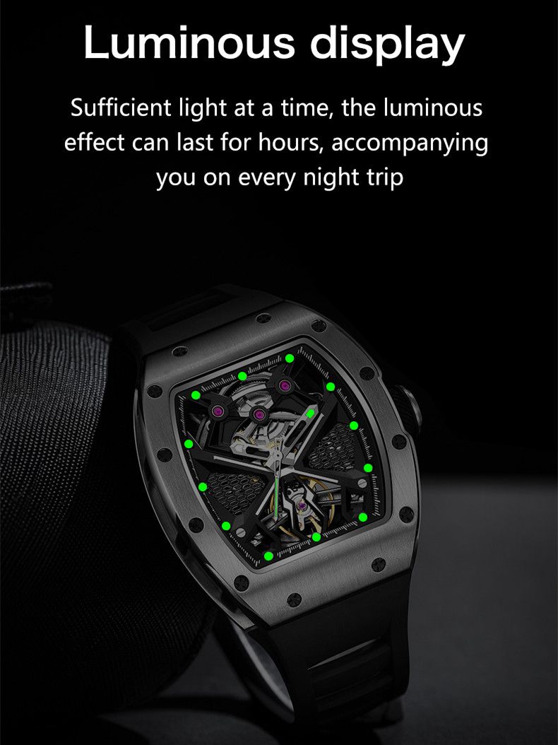 New Hollow Out Dial Men Mechanical Watch Fashion Stainless Steel Automatic Wristwatch Waterproof Watch Clock Montre Homme 9190-5-8