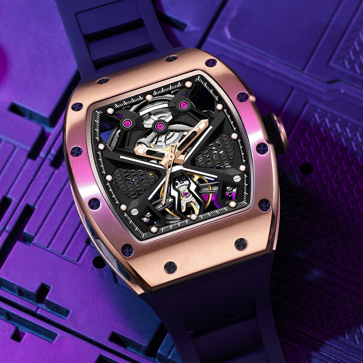 New Hollow Out Dial Men Mechanical Watch Fashion Stainless Steel Automatic Wristwatch Waterproof Watch Clock Montre Homme 9190-5-5