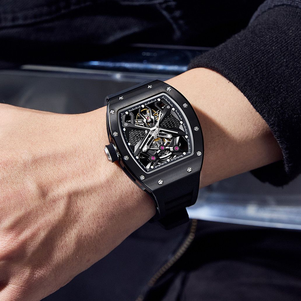 New Hollow Out Dial Men Mechanical Watch Fashion Stainless Steel Automatic Wristwatch Waterproof Watch Clock Montre Homme 9190-5-4