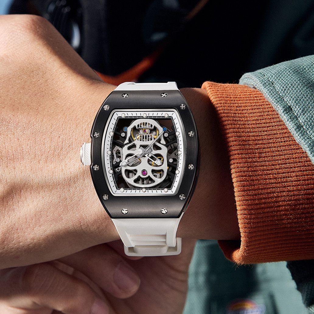 New Men's Watches Skull Hollow Dial Face Mechanical Watch Steel Case Waterproof Sport Wristwatch Automatic Movement Clock 9190-7-4