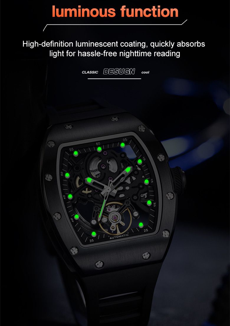 New Automatic Mechanical Watch for Men Luxury Skeleton Dial Luminous Waterproof Sports Military Wristwatch Gift for Man 9190-12-8