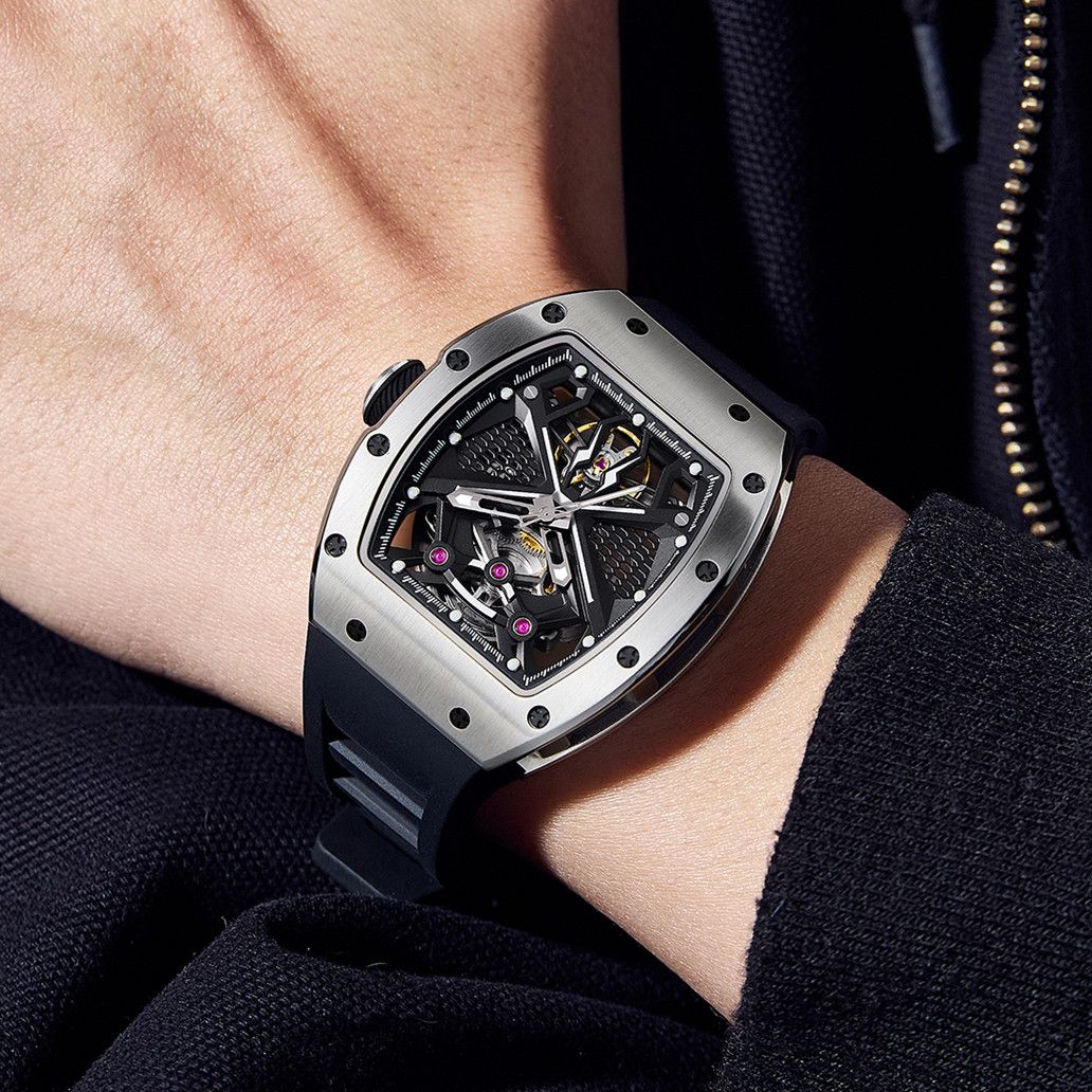 New Hollow Out Dial Men Mechanical Watch Fashion Stainless Steel Automatic Wristwatch Waterproof Watch Clock Montre Homme 9190-5-3