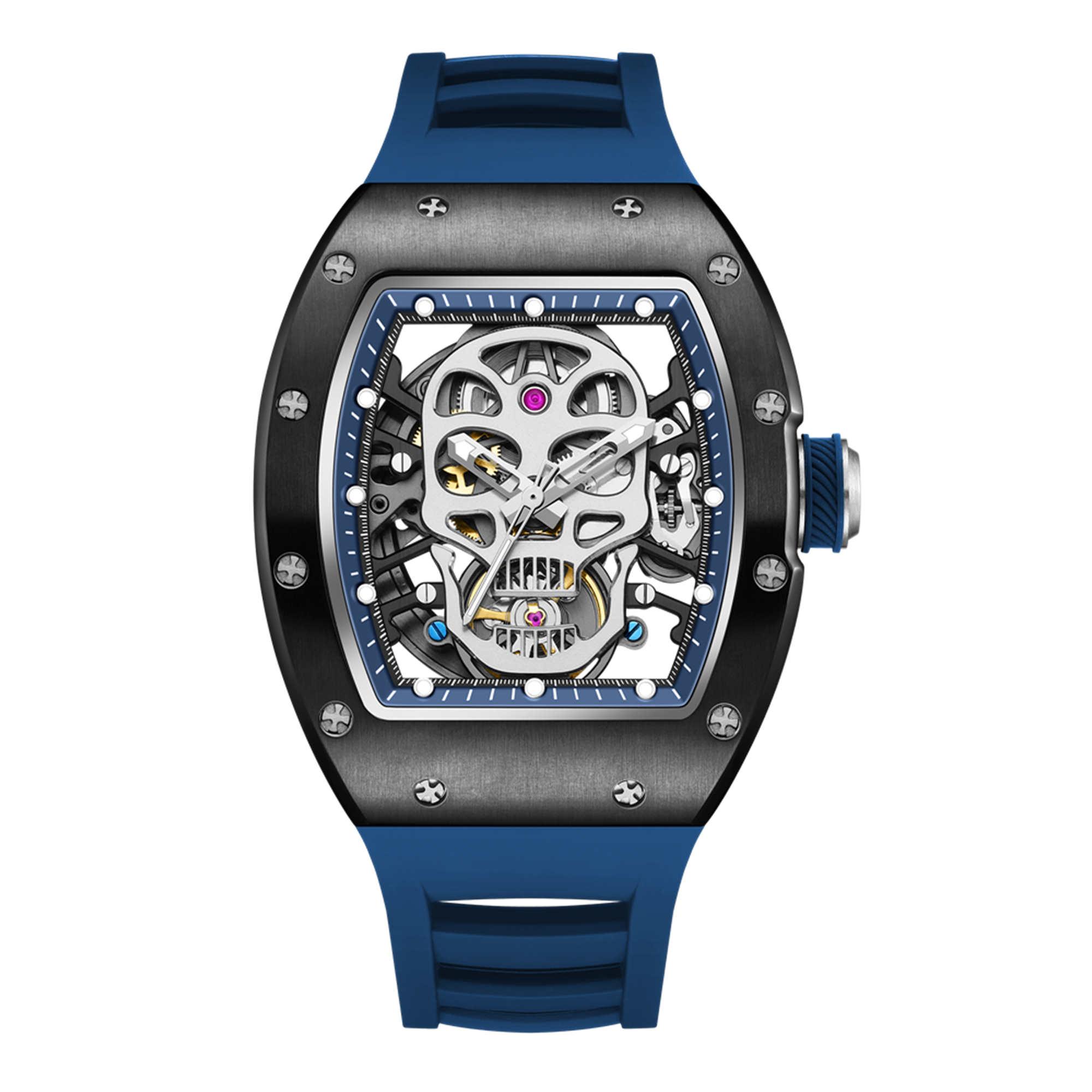 New Men's Watches Skull Hollow Dial Face Mechanical Watch Steel Case Waterproof Sport Wristwatch Automatic Movement Clock 9190-7-16