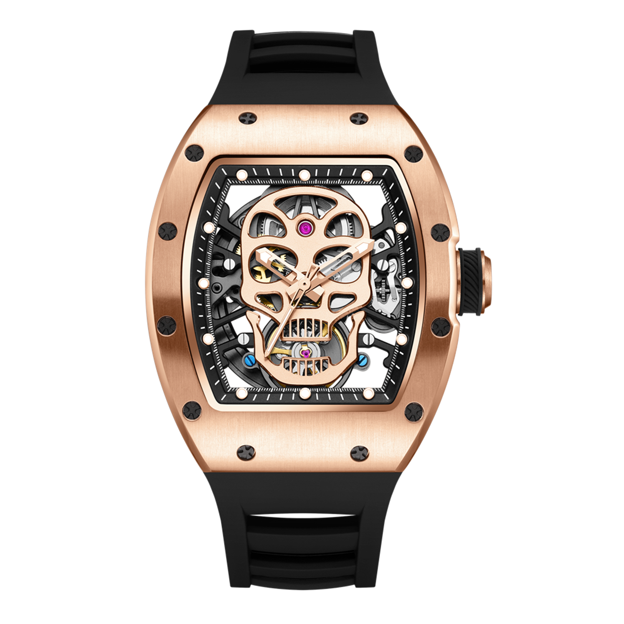 New Men's Watches Skull Hollow Dial Face Mechanical Watch Steel Case Waterproof Sport Wristwatch Automatic Movement Clock 9190-7-15