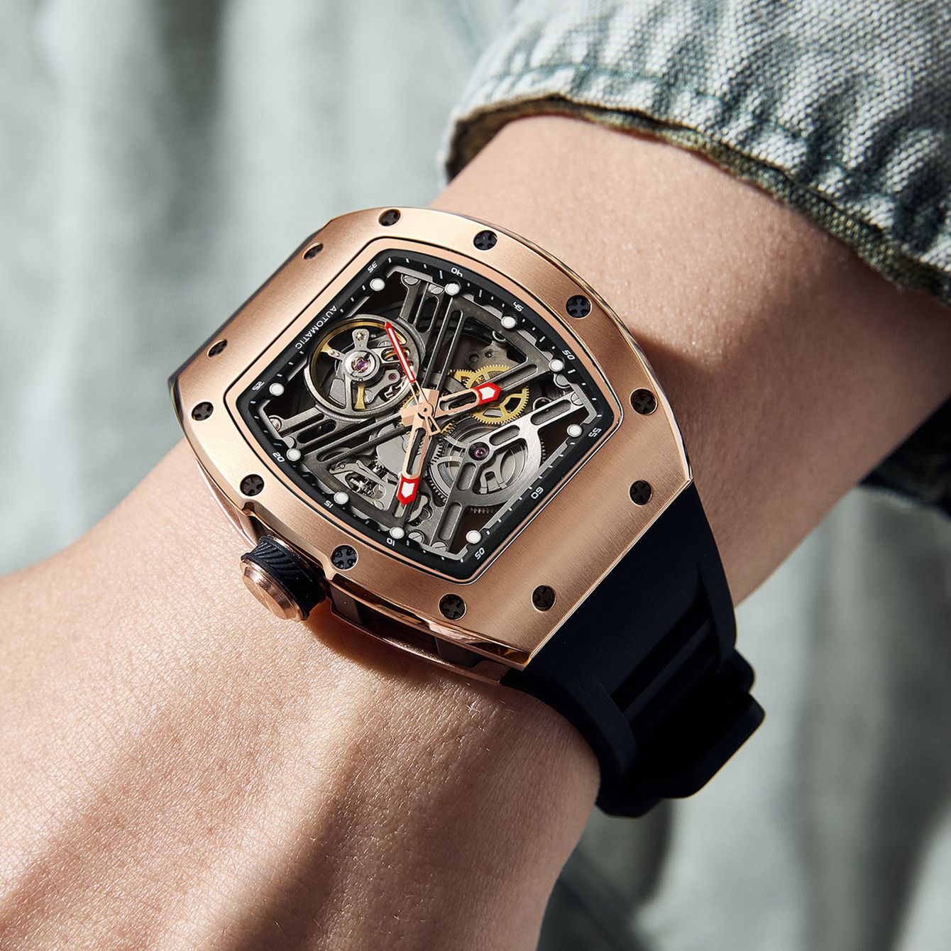 New 42MM Hollow Out Men Mechanical Watch Clock Stainless Steel Case Luminous Waterproof Automatic Watches Wristwatch 9190-13-3