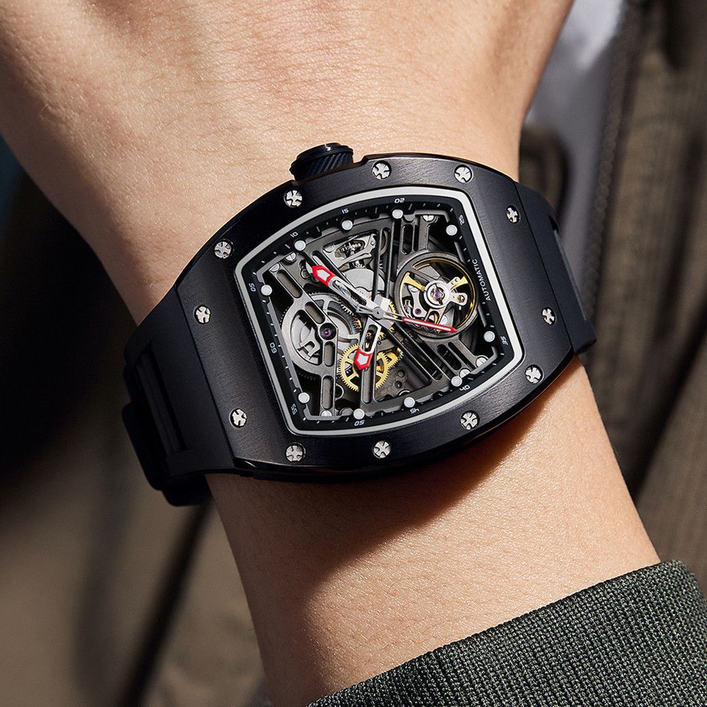 New 42MM Hollow Out Men Mechanical Watch Clock Stainless Steel Case Luminous Waterproof Automatic Watches Wristwatch 9190-13-2