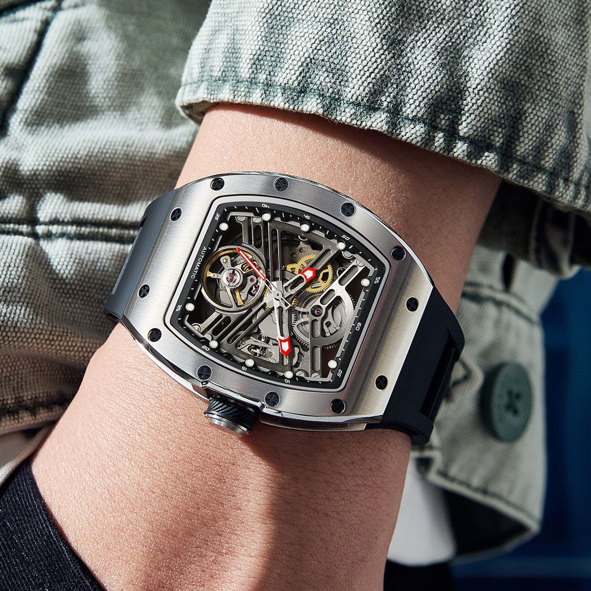 New 42MM Hollow Out Men Mechanical Watch Clock Stainless Steel Case Luminous Waterproof Automatic Watches Wristwatch 9190-13-4