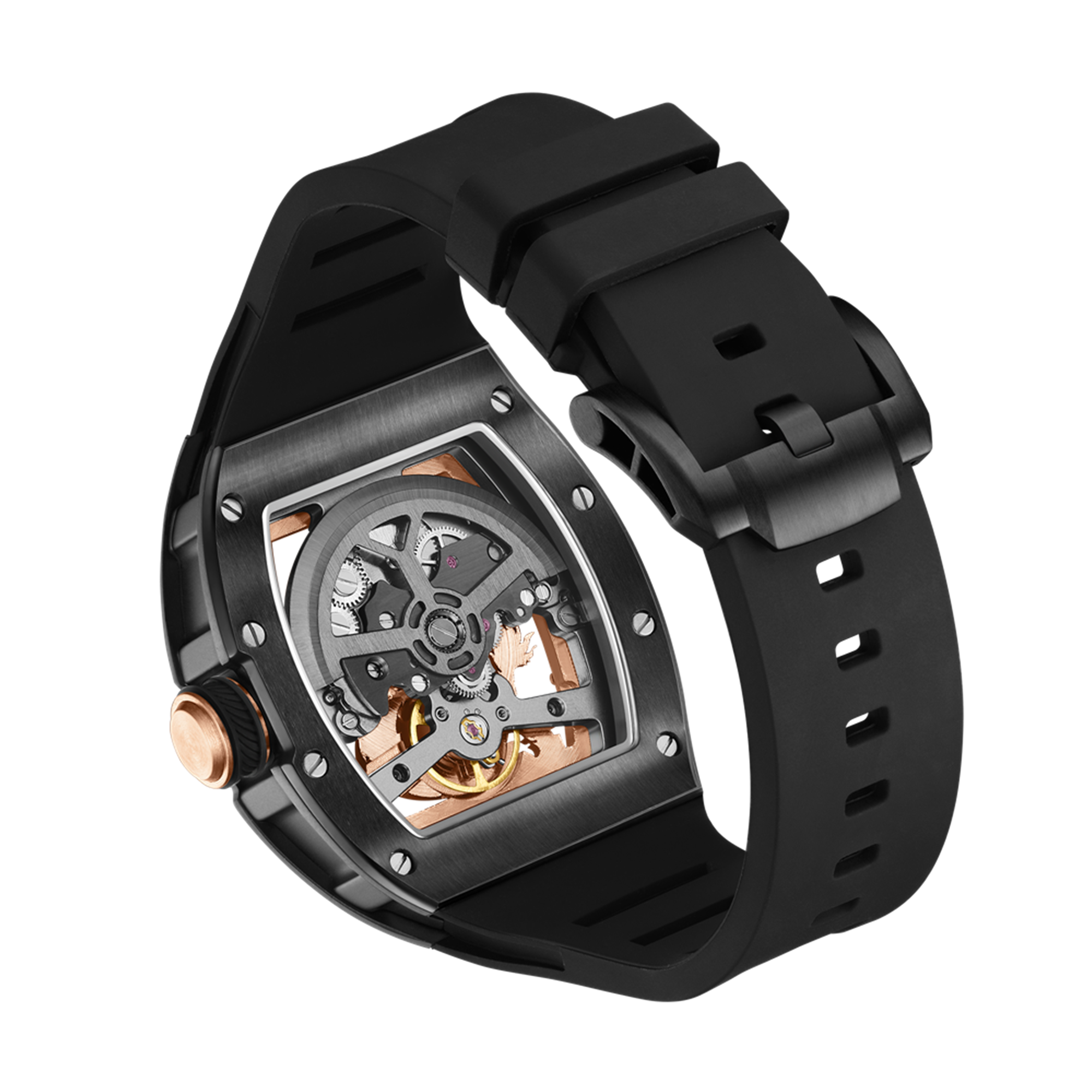 New Automatic Mechanical Skeleton Men Watch Luxury Stainless Steel Case Tonneau Dial Wristwatch Waterproof Sport Watches 9190-15-13