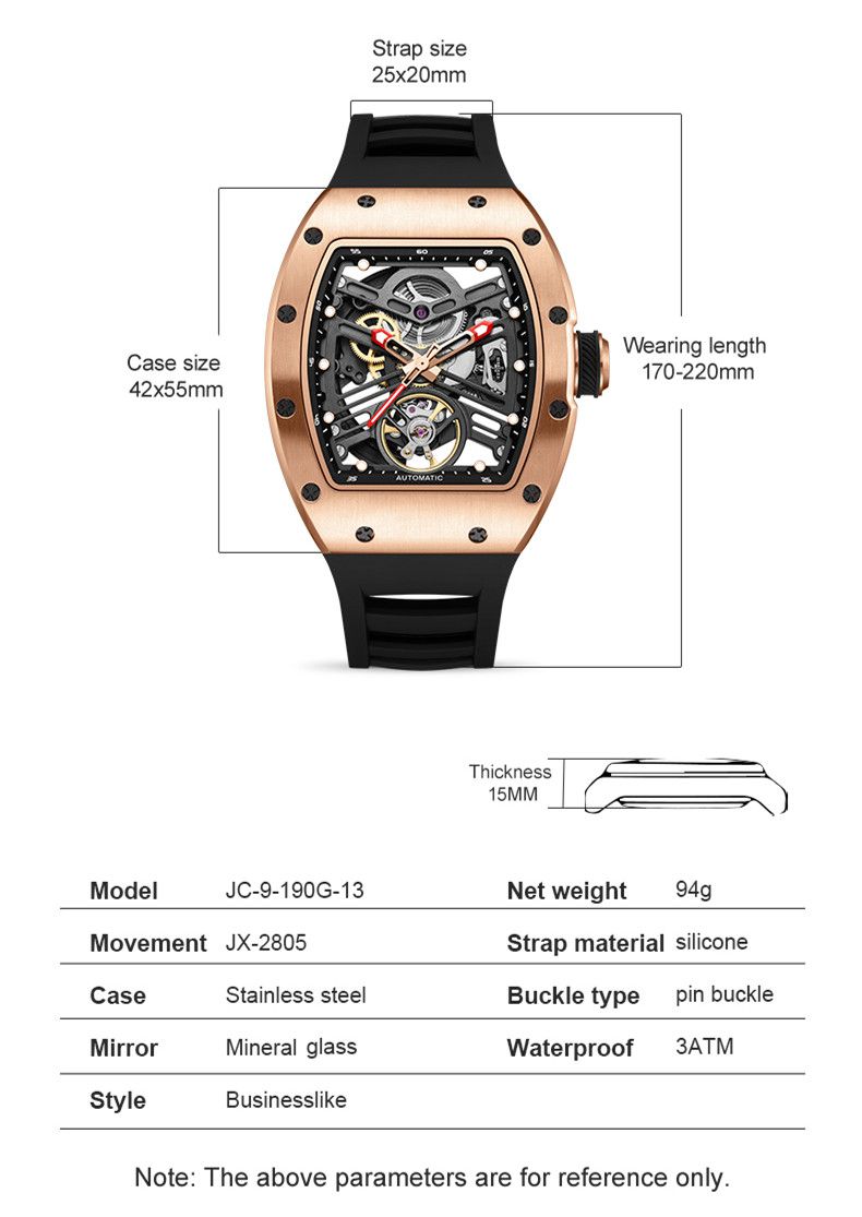 New 42MM Hollow Out Men Mechanical Watch Clock Stainless Steel Case Luminous Waterproof Automatic Watches Wristwatch 9190-13-7