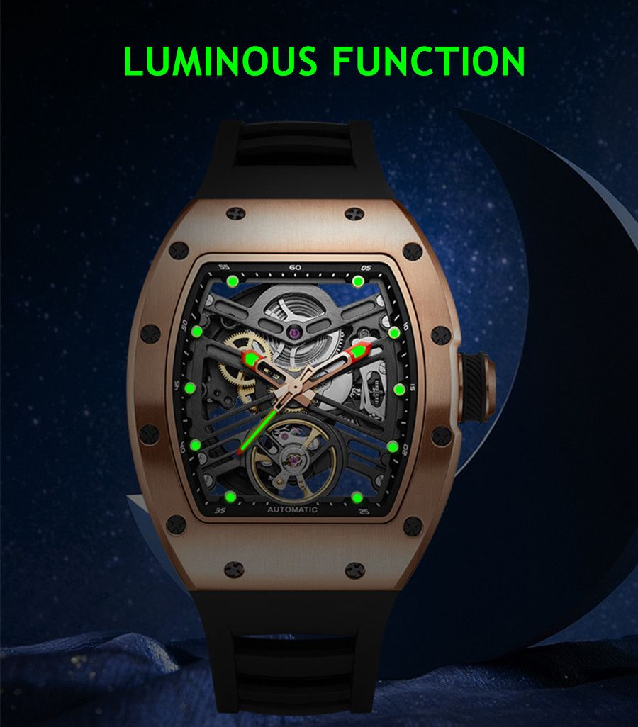 New 42MM Hollow Out Men Mechanical Watch Clock Stainless Steel Case Luminous Waterproof Automatic Watches Wristwatch 9190-13-8
